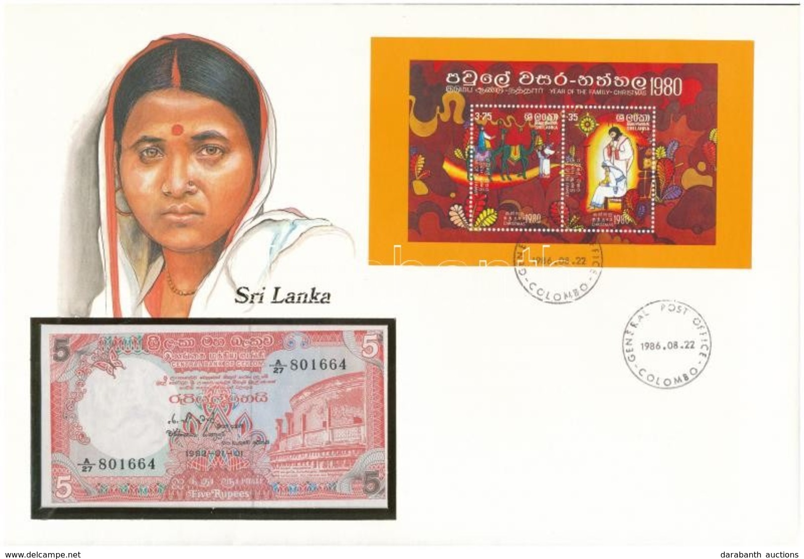 Srí Lanka 1982. 5R Borítékban, Alkalmi Bélyeggel és Bélyegzéssel T:I Sri Lanka 1982. 5 Rupees In Envelope With Stamps An - Sin Clasificación