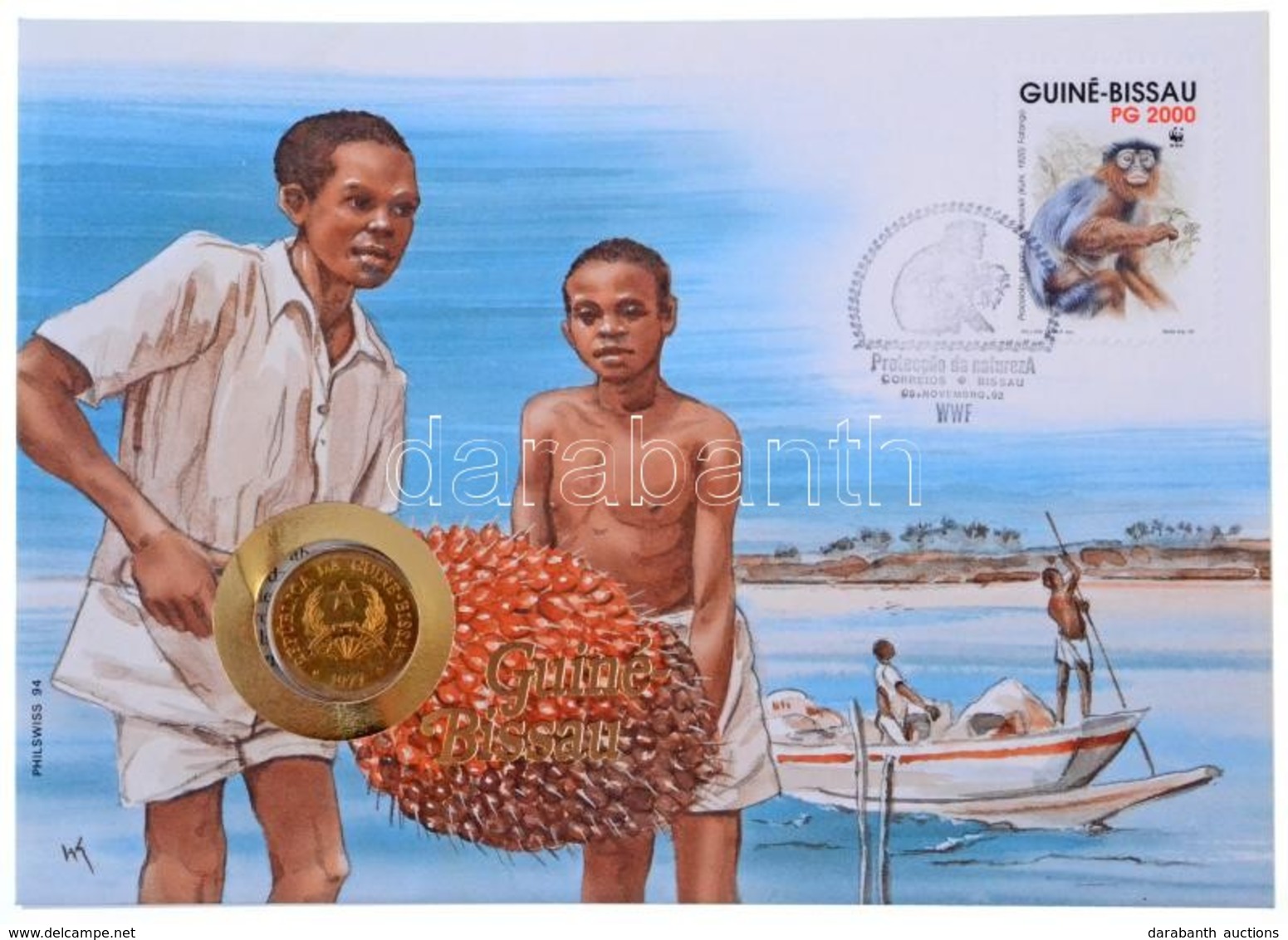 Bissau-Guinea 1977. 1P Felbélyegzett Borítékban, Bélyegzéssel, Német Nyelvű Leírással T:I 
Bissau-Guinea 1977. 1 Peso In - Sin Clasificación