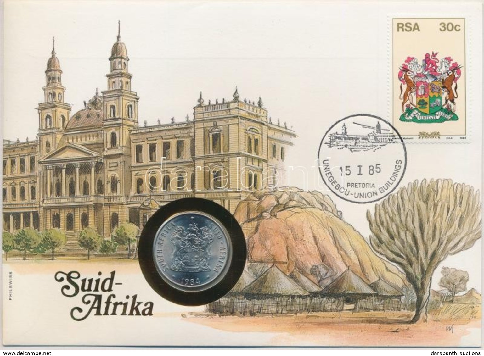 Dél-Afrika 1984. 50c, Felbélyegzett Borítékban, Bélyegzéssel, Német Nyelvű Leírással T:1 
South-Africa 1984. 50 Cents In - Sin Clasificación