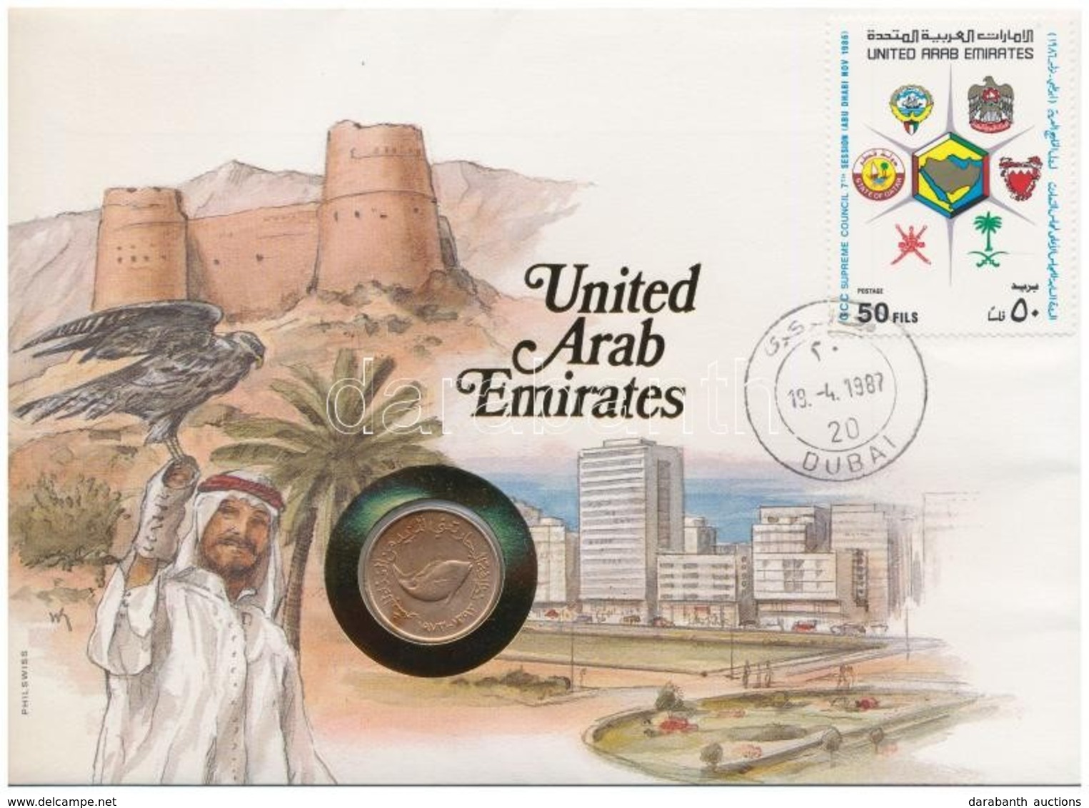 Egyesült Arab Emirátusok 1973-1987. 5f, Felbélyegzett Borítékban, Bélyegzéssel, Német Nyelvű Leírással T:1 
Unites Arab  - Sin Clasificación