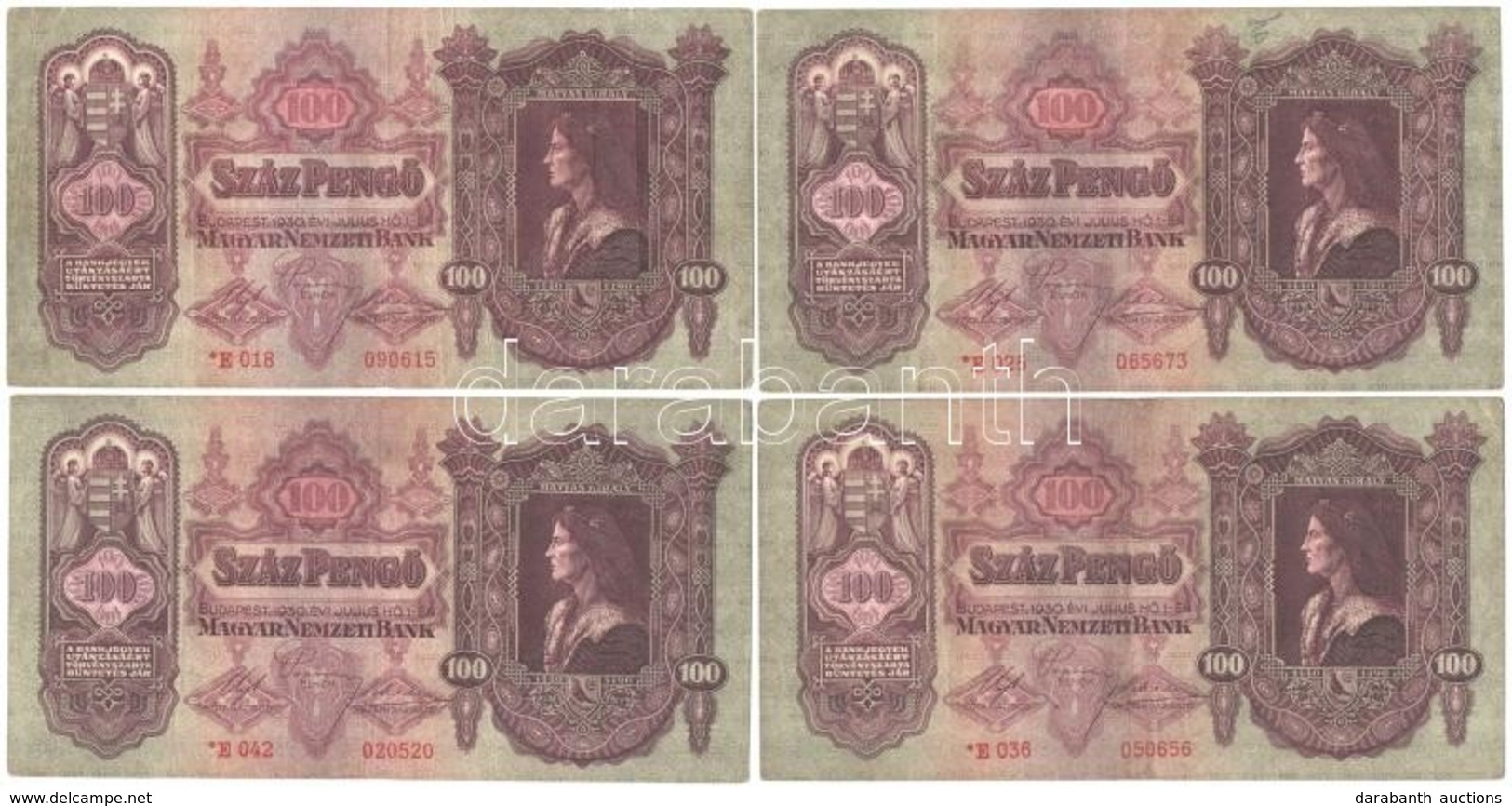 1930. 100P (4x) Mind Csillagos Sorozatszámú T:III Adamo P17 - Sin Clasificación