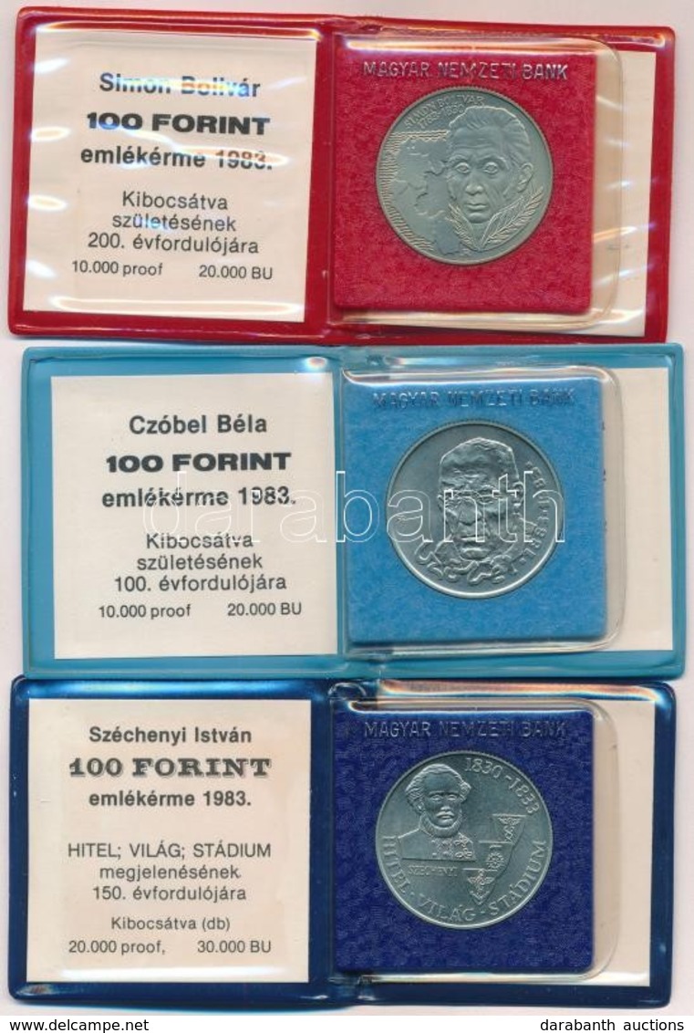 1983. 100Ft Alpakka 'Simon Bolivár' + 1983. 100Ft Alpakka 'Czóbel Béla' + 1983. 100Ft Alpakka 'Széchenyi István' Mindegy - Sin Clasificación