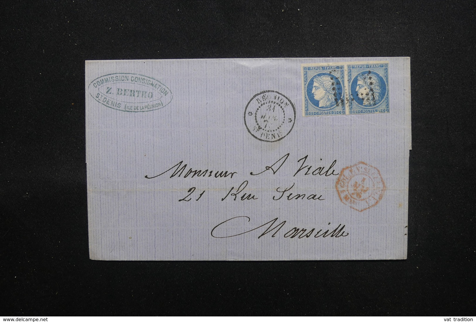 RÉUNION - Lettre De St Denis Pour Marseille En 1876, Affranchissement Paire De Cérès 25ct - L 51653 - Lettres & Documents