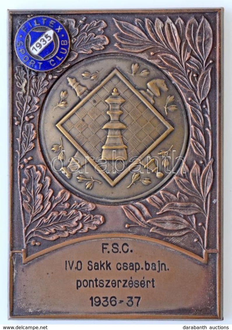 1937. 'Filtex Sport Club 1935' Zománcbetétes Br Plakett 'F.S.C. IV. O. Sakk Csap. Bajn. Pontszerzésért 1936-37' Gravíroz - Sin Clasificación