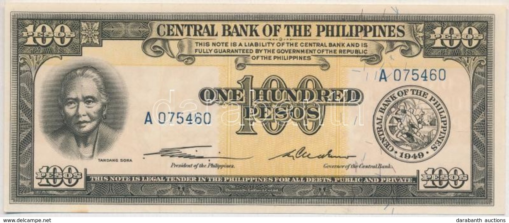 Fülöp-szigetek 1949. 100P T:I-
Philippines 1949. 100 Pesos C:AU - Sin Clasificación