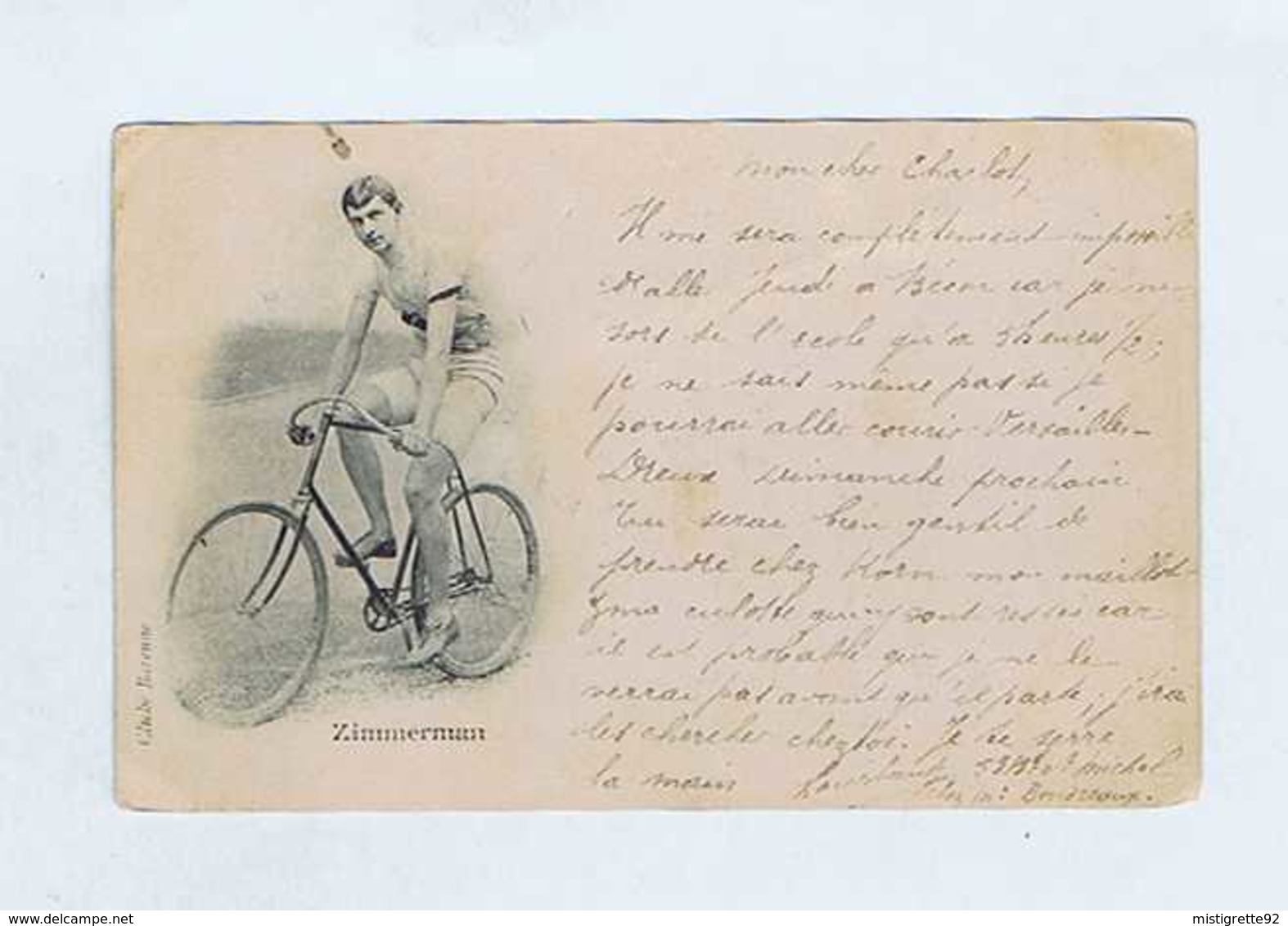 CP Cliché BARENNE : Cycliste Arthur-Auguste ZIMMERMAN. Cachets 1898. Vélo, Cyclisme. - Cyclisme