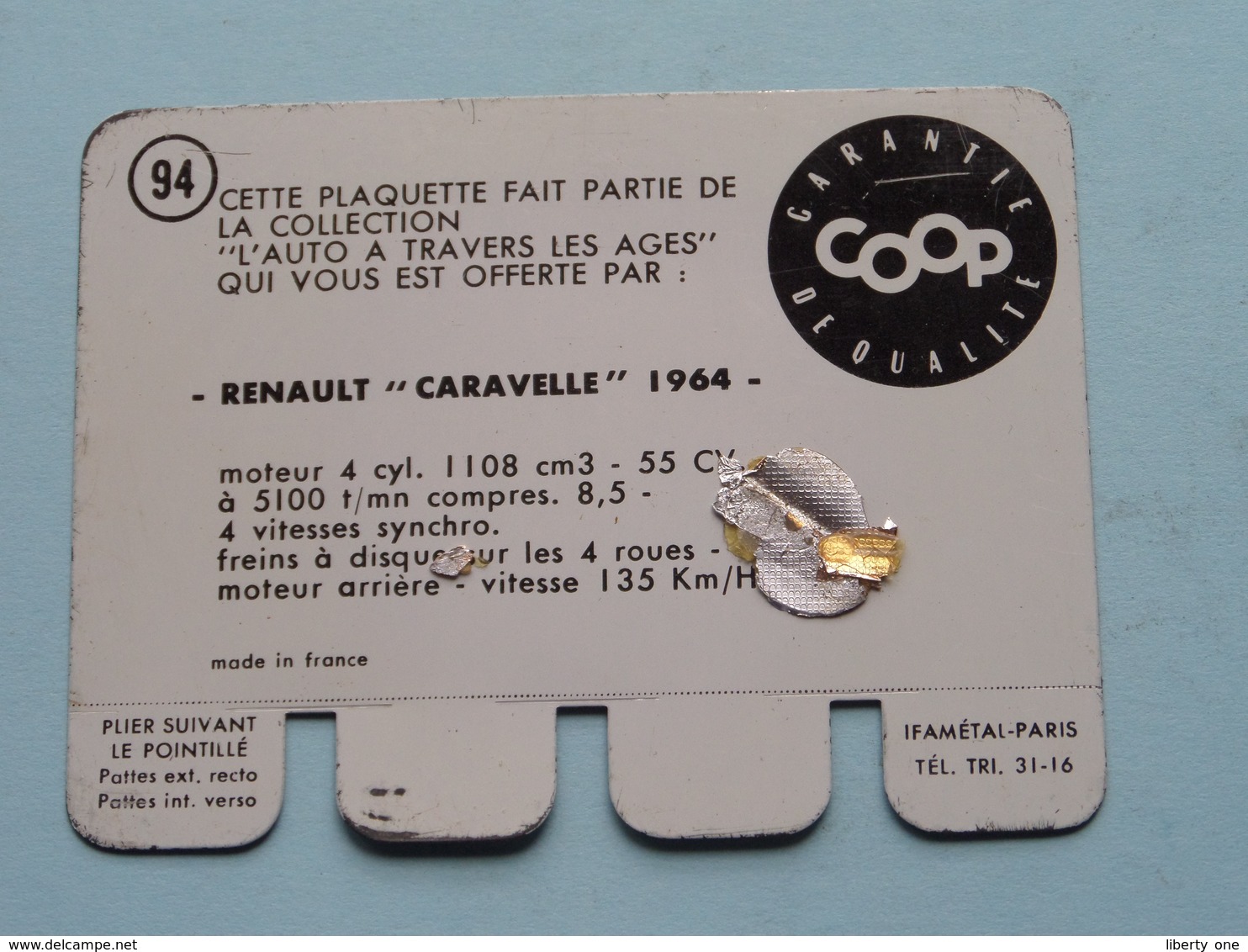 RENAULT CARAVELLE 1964 - Coll. N° 94 ( Plaquette C O O P - Voir Photo - Ifamétal Paris ) ! - Placas En Aluminio (desde 1961)