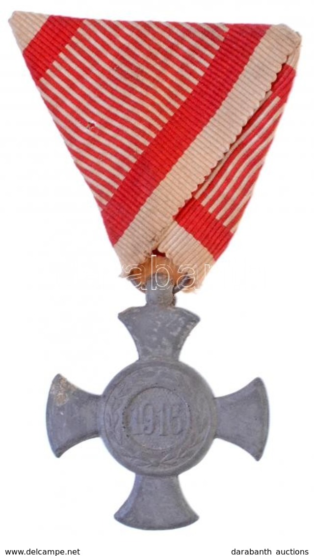 1916. 'Vas Érdemkereszt A Vitézségi Érem Szalagján' Hadifém Kitüntetés Mellszalagon T:2 
Hungary 1916. 'Iron Merit Cross - Sin Clasificación