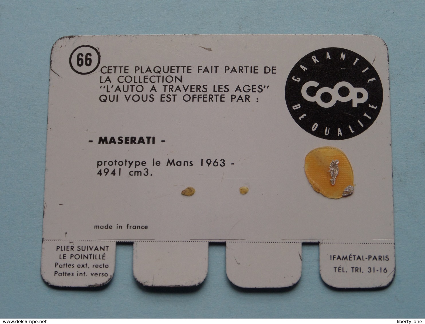 MASERATI Le Mans 1963 - Coll. N° 66 ( Plaquette C O O P - Voir Photo - Ifamétal Paris ) ! - Plaques En Tôle (après 1960)