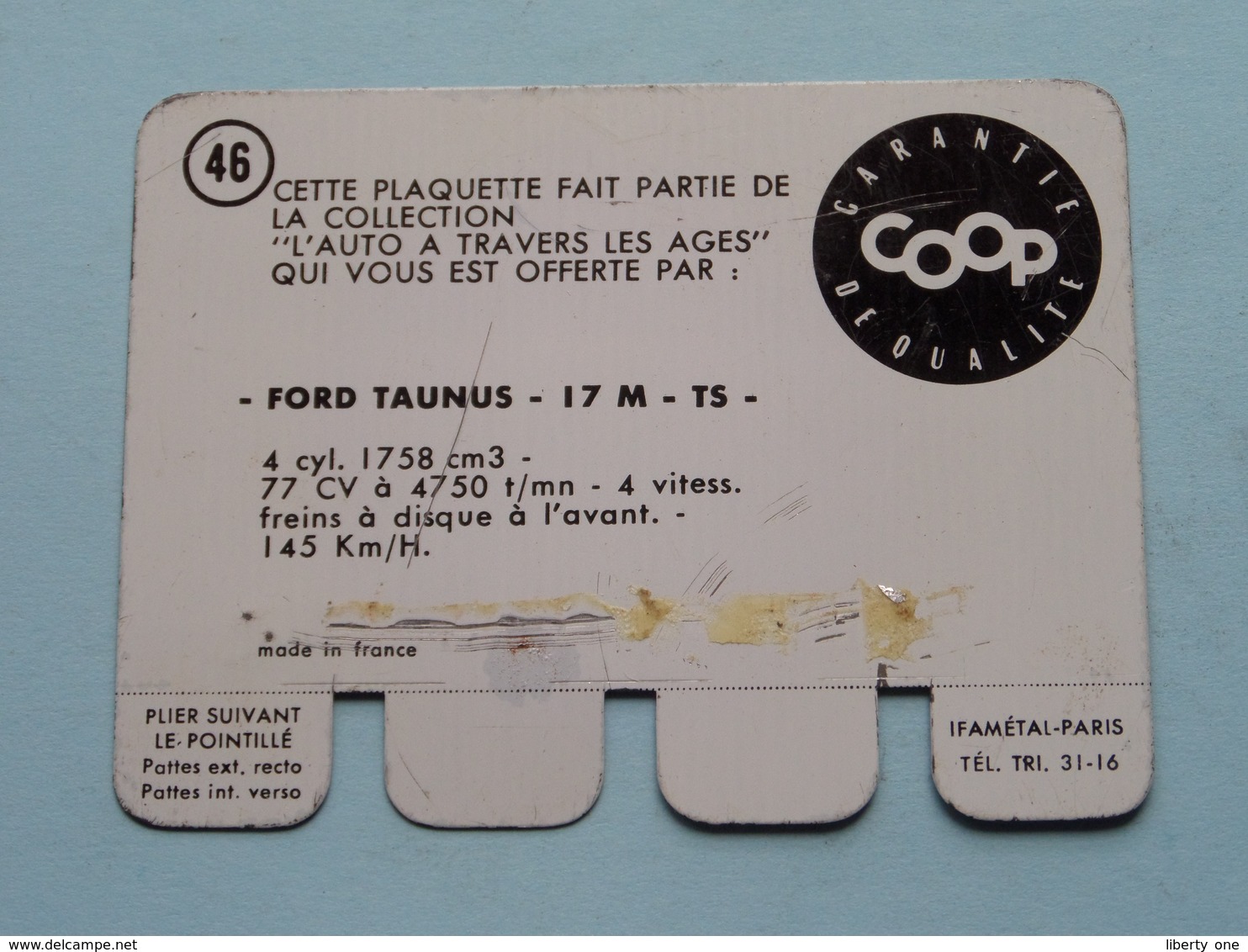 FORD TAUNUS 17 M TS - Coll. N° 46 ( Plaquette C O O P - Voir Photo - Ifamétal Paris ) ! - Tin Signs (after1960)