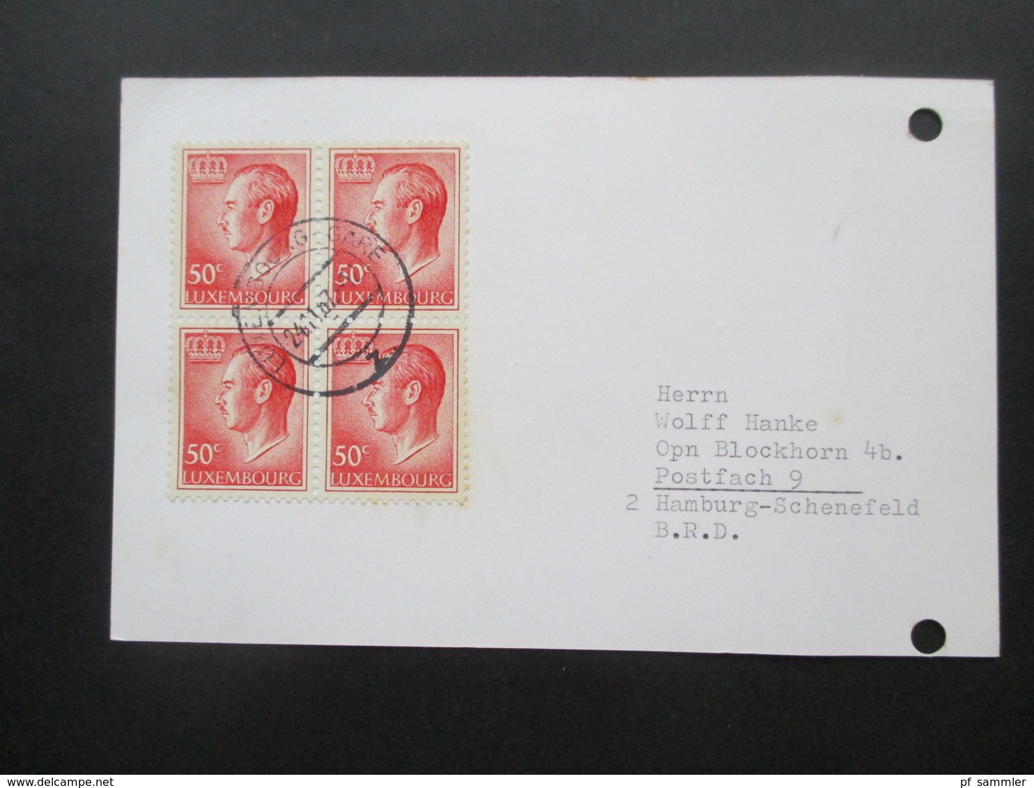 Luxemburg 1967 Großherzog Jean Michel Nr. 710 Als Viererblock Auf PK Dommeldanke Nach Hamburg - Storia Postale