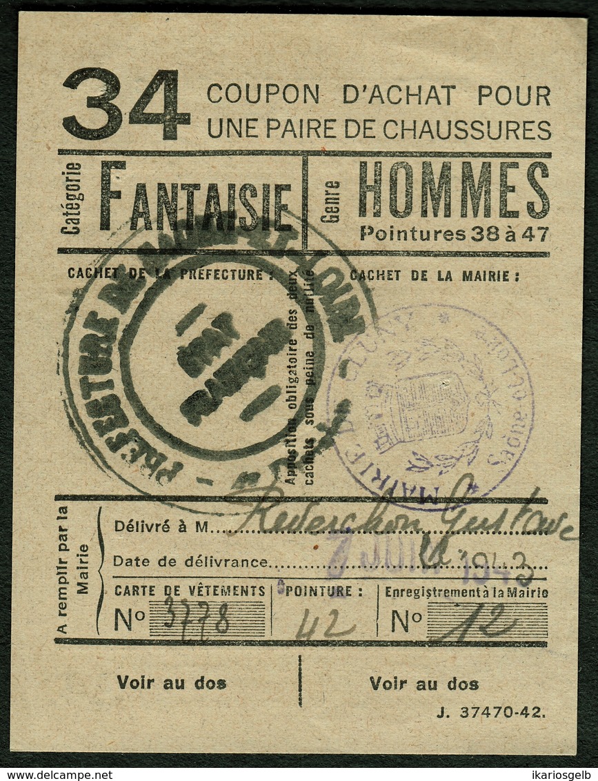 Coupon D'achat 1944 Cluny ( Saone-et-Loire ) " Chaussures Fantaisie Pour Hommes  " Carte Ravitaillement C - Fictifs & Spécimens