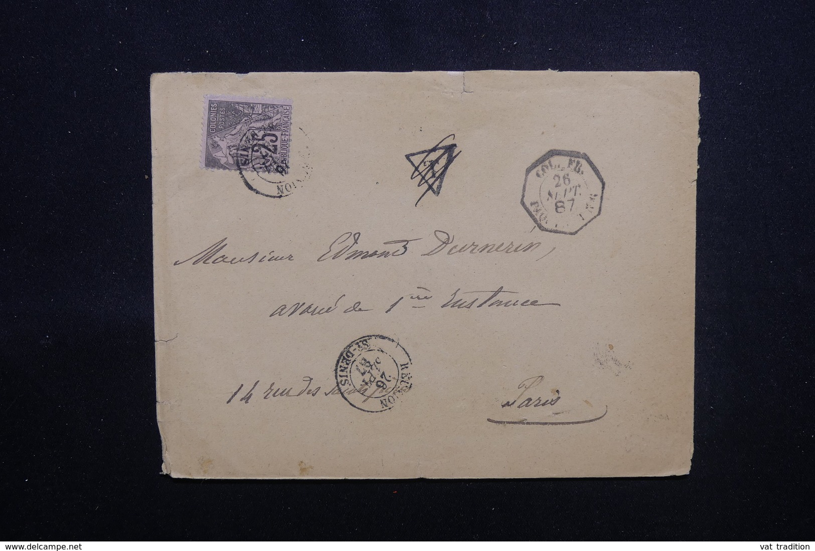 RÉUNION - Enveloppe De St Denis Pour Paris En 1887, Affranchissement Alphée Dubois, Cachet De Taxe Annulé - L 51664 - Brieven En Documenten