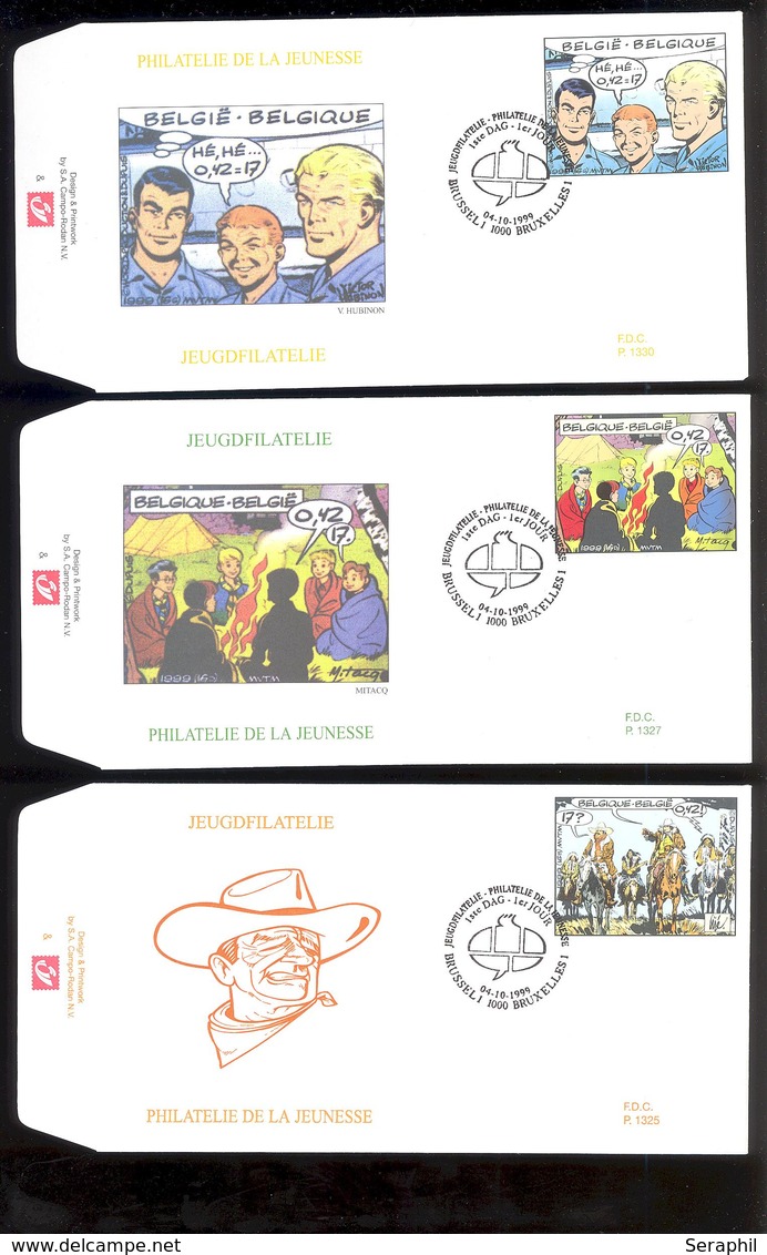 FDC - 9 B.D. Différentes - Philatélie De La Jeunesse -  Timbres N° 2841/49- Tampon Brussel/Bruxelles Rond Bulle Tintin - 1991-2000