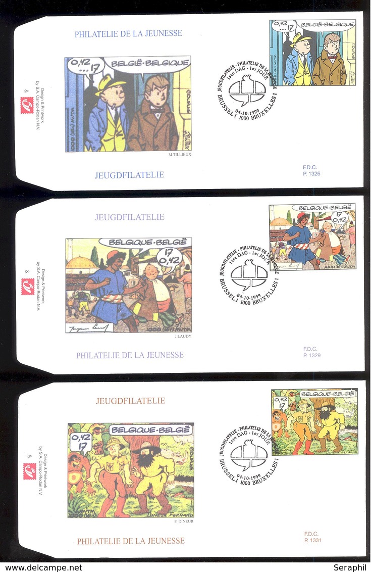 FDC - 9 B.D. Différentes - Philatélie de la Jeunesse -  Timbres n° 2841/49- Tampon Brussel/Bruxelles rond bulle Tintin