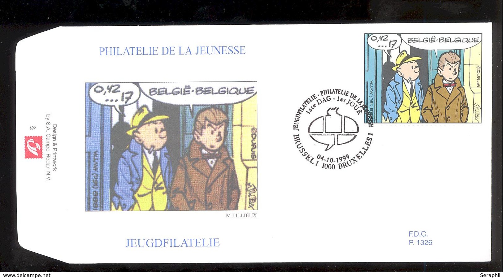 FDC - 9 B.D. Différentes - Philatélie de la Jeunesse -  Timbres n° 2841/49- Tampon Brussel/Bruxelles rond bulle Tintin