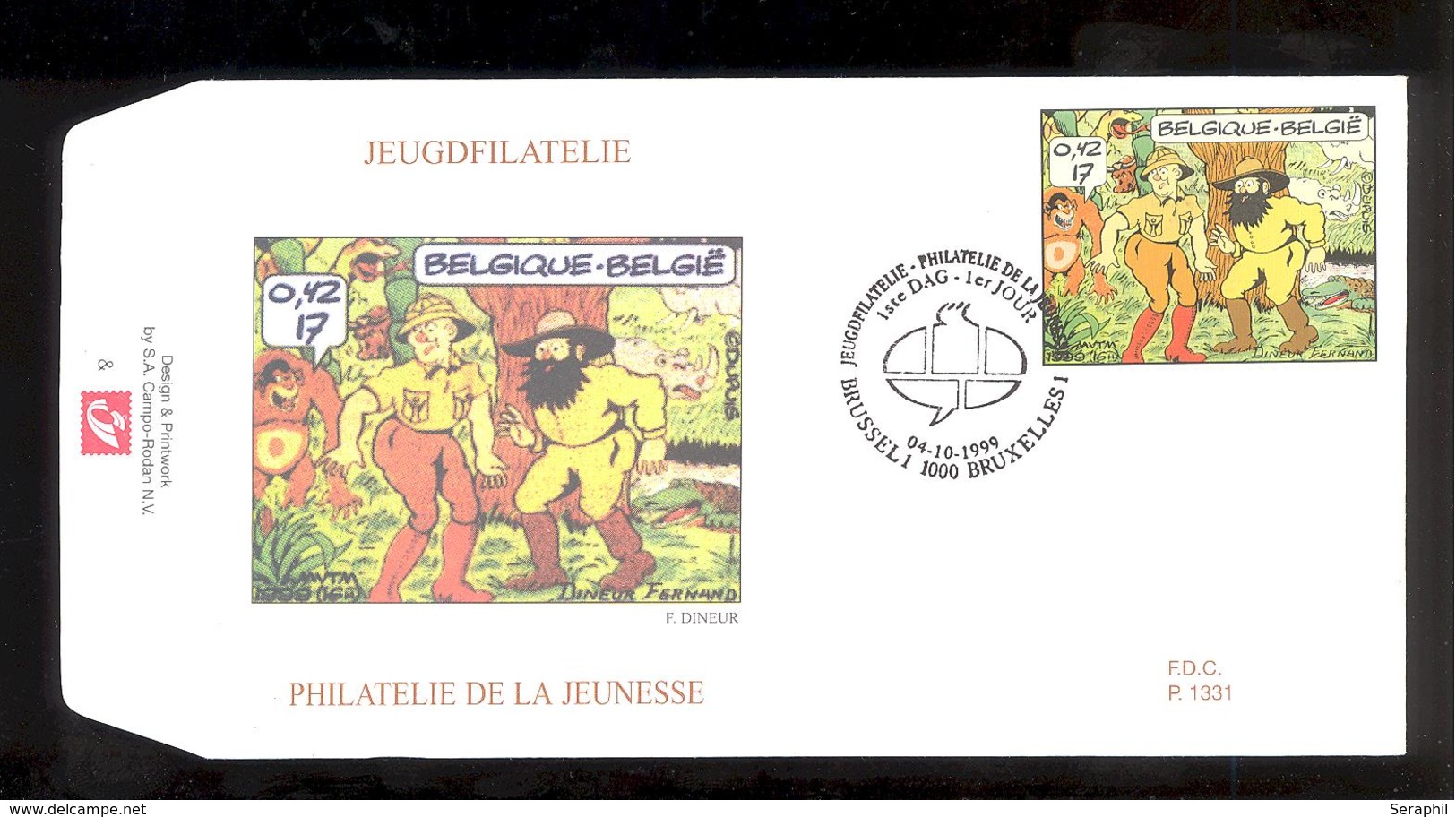 FDC - 9 B.D. Différentes - Philatélie de la Jeunesse -  Timbres n° 2841/49- Tampon Brussel/Bruxelles rond bulle Tintin