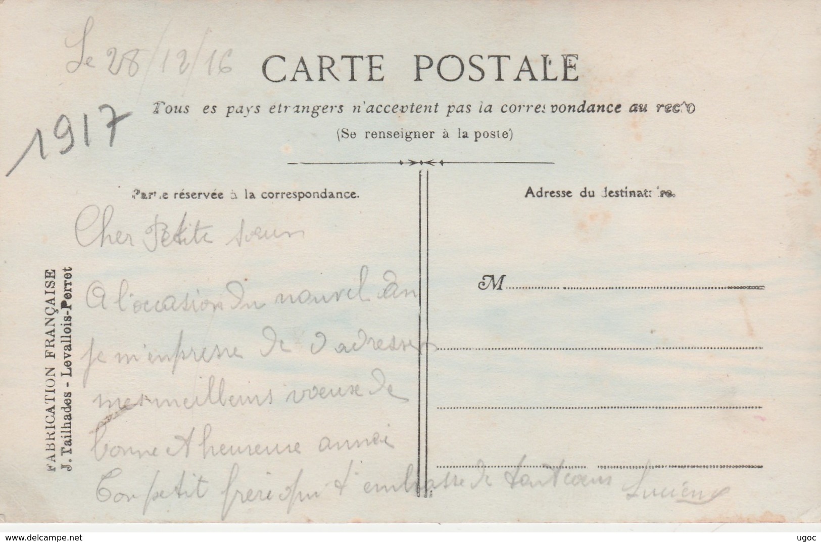 - Calendrier PORTE BONHEUR De 1917 - Formato Piccolo : 1901-20