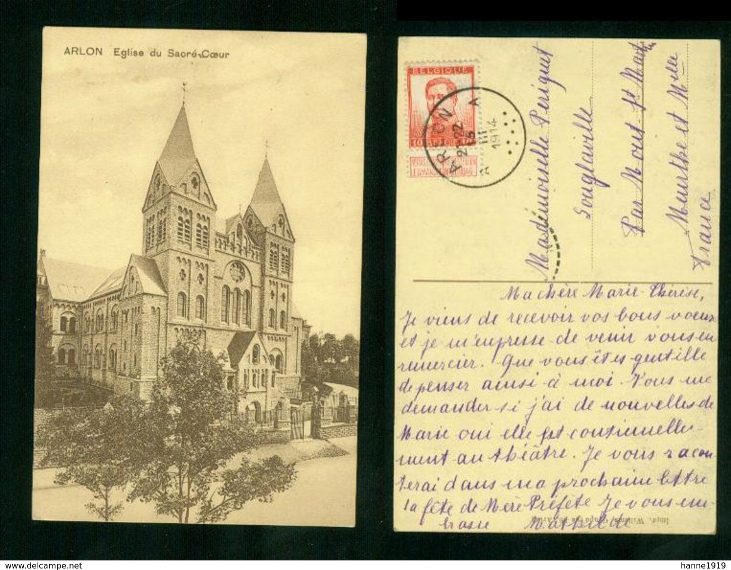 Arlon Eglise Du Sacré Coeur Cachet Arlon 1914 - Arlon