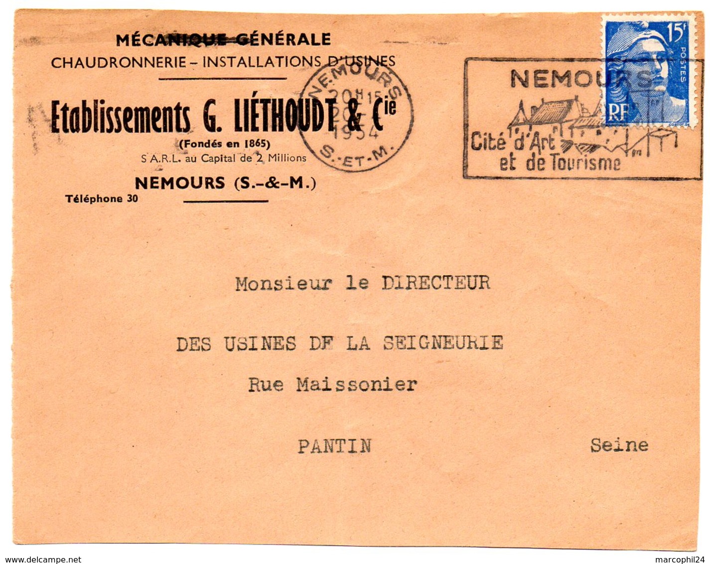 SEINE Et MARNE - Dépt N° 77 = NEMOURS 1954 =  FLAMME Non Codée à DROITE = SECAP Illustrée 'Cité D'art Et Tourisme' - Mechanical Postmarks (Advertisement)