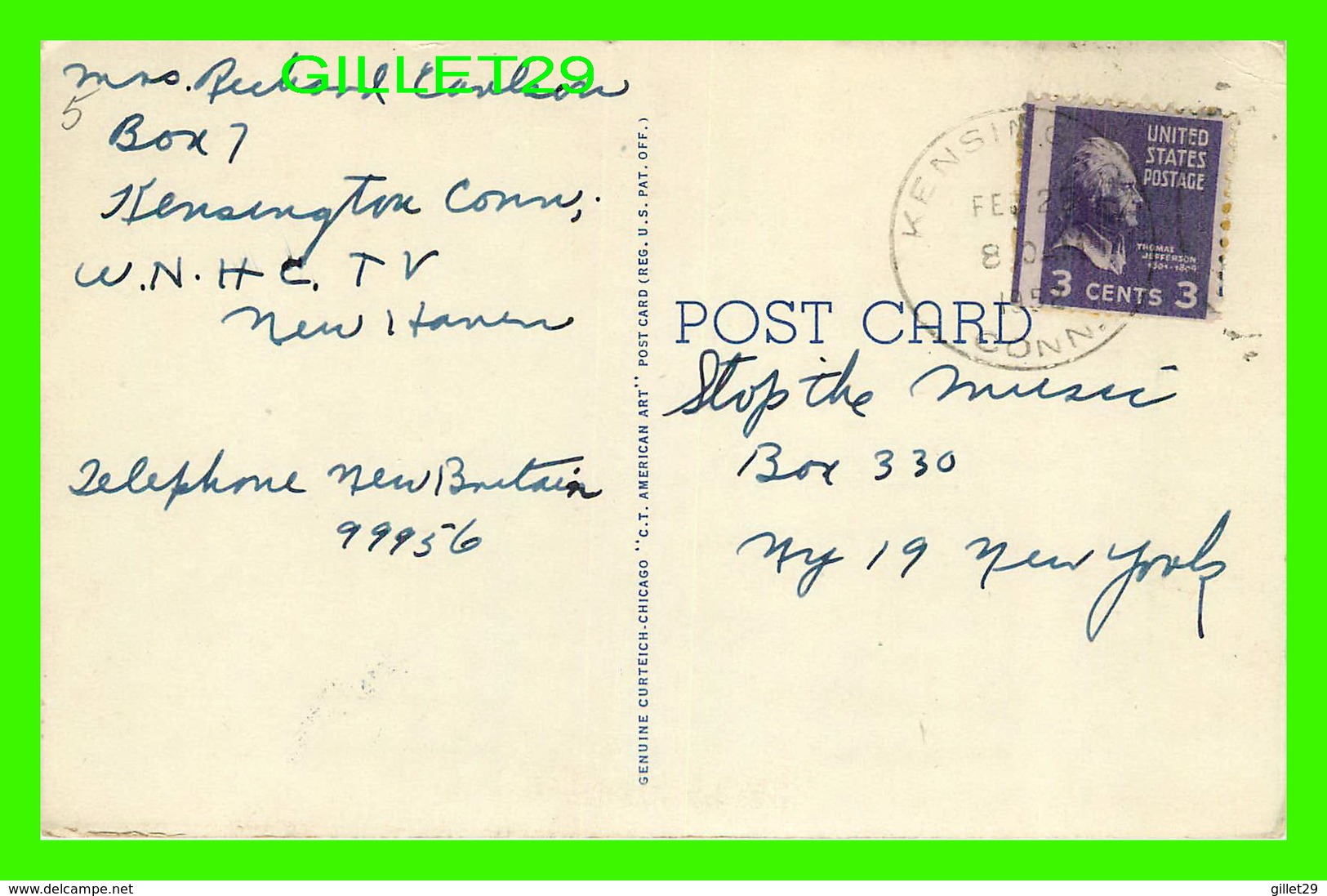 NEW BRITAIN, CT - GENERAL HOSPITAL - TRAVEL IN 1952 -  C. T. AMERICAN ART - - New Britain