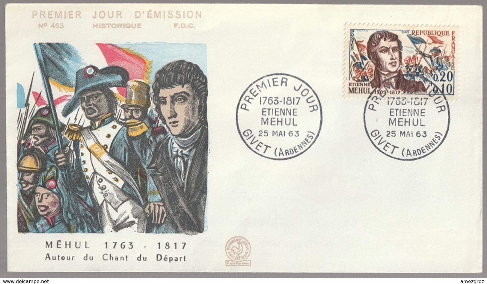 France 1963 FDC Premier Jour Méhul Auteur Du Chant Du Départ - 1960-1969