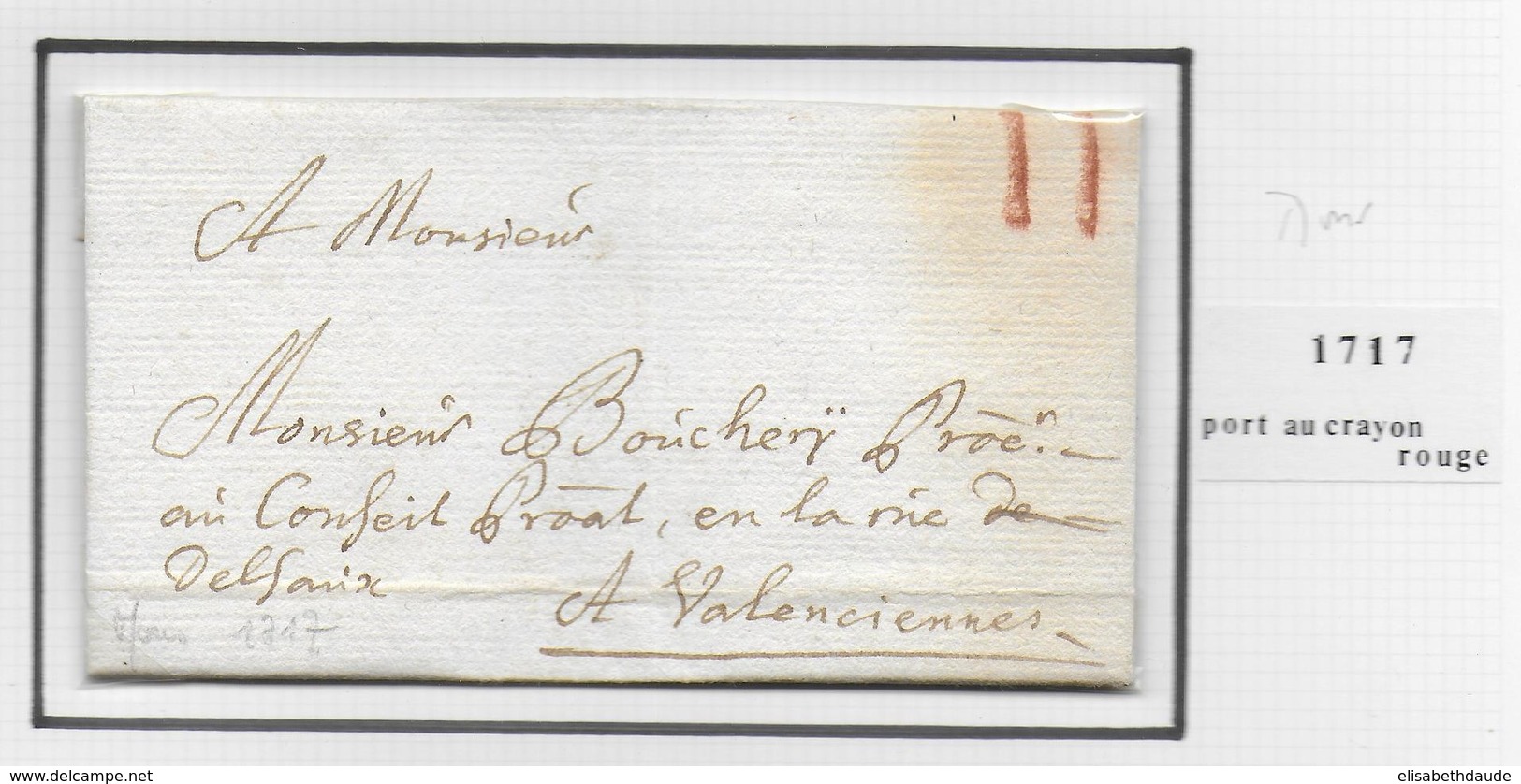 BELGIQUE - 1717 - LETTRE De MONS Avec TAXE ROUGE => VALENCIENNES - 1714-1794 (Oostenrijkse Nederlanden)