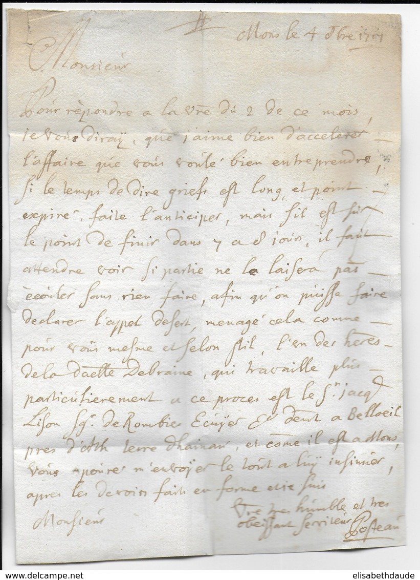 BELGIQUE - 1717 - LETTRE De MONS Avec TAXE ROUGE => VALENCIENNES - 1714-1794 (Oostenrijkse Nederlanden)