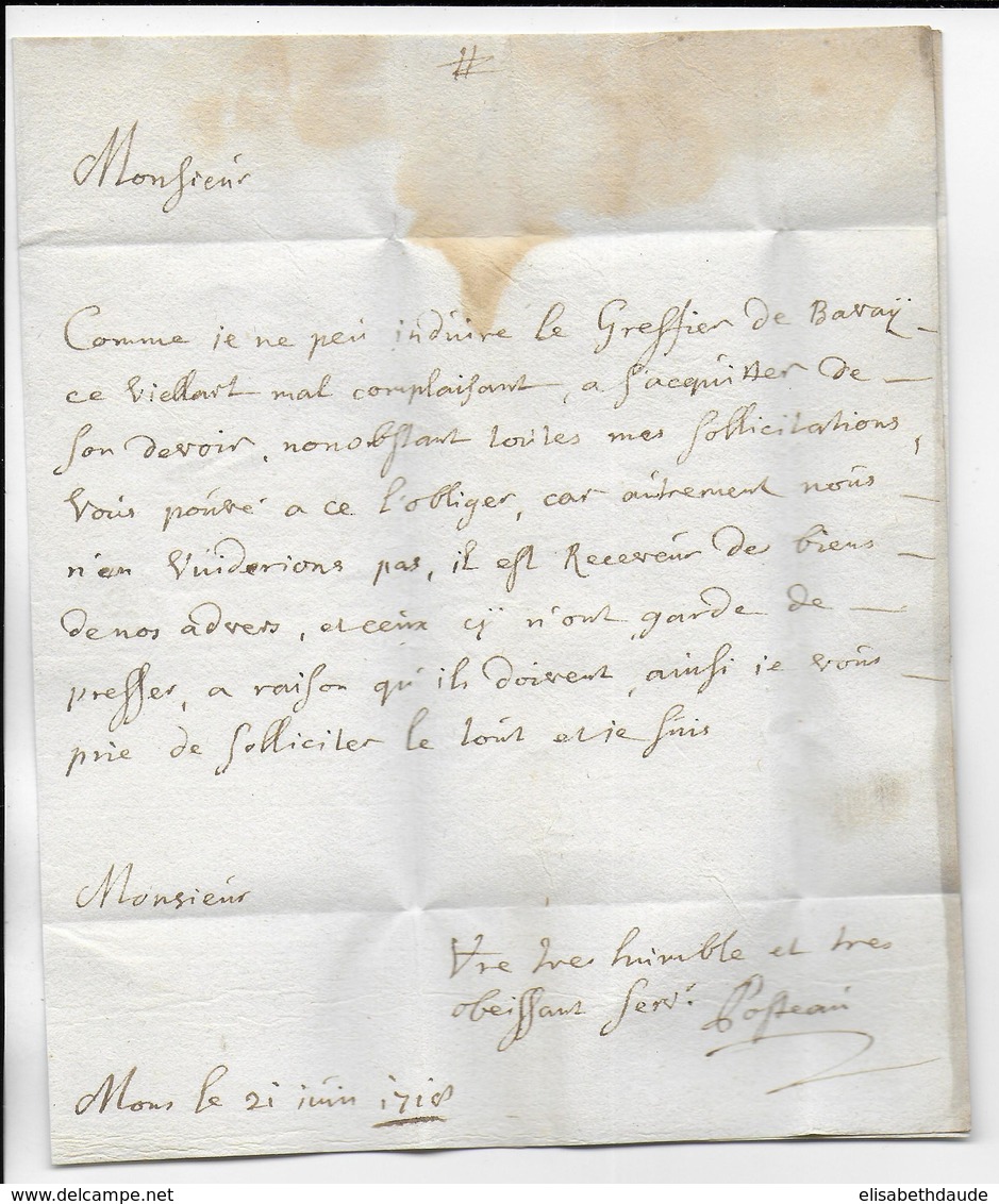 BELGIQUE - 1710 - LETTRE De MONS Avec DOUBLE TAXE MANUS => VALENCIENNES - 1621-1713 (Pays-Bas Espagnols)
