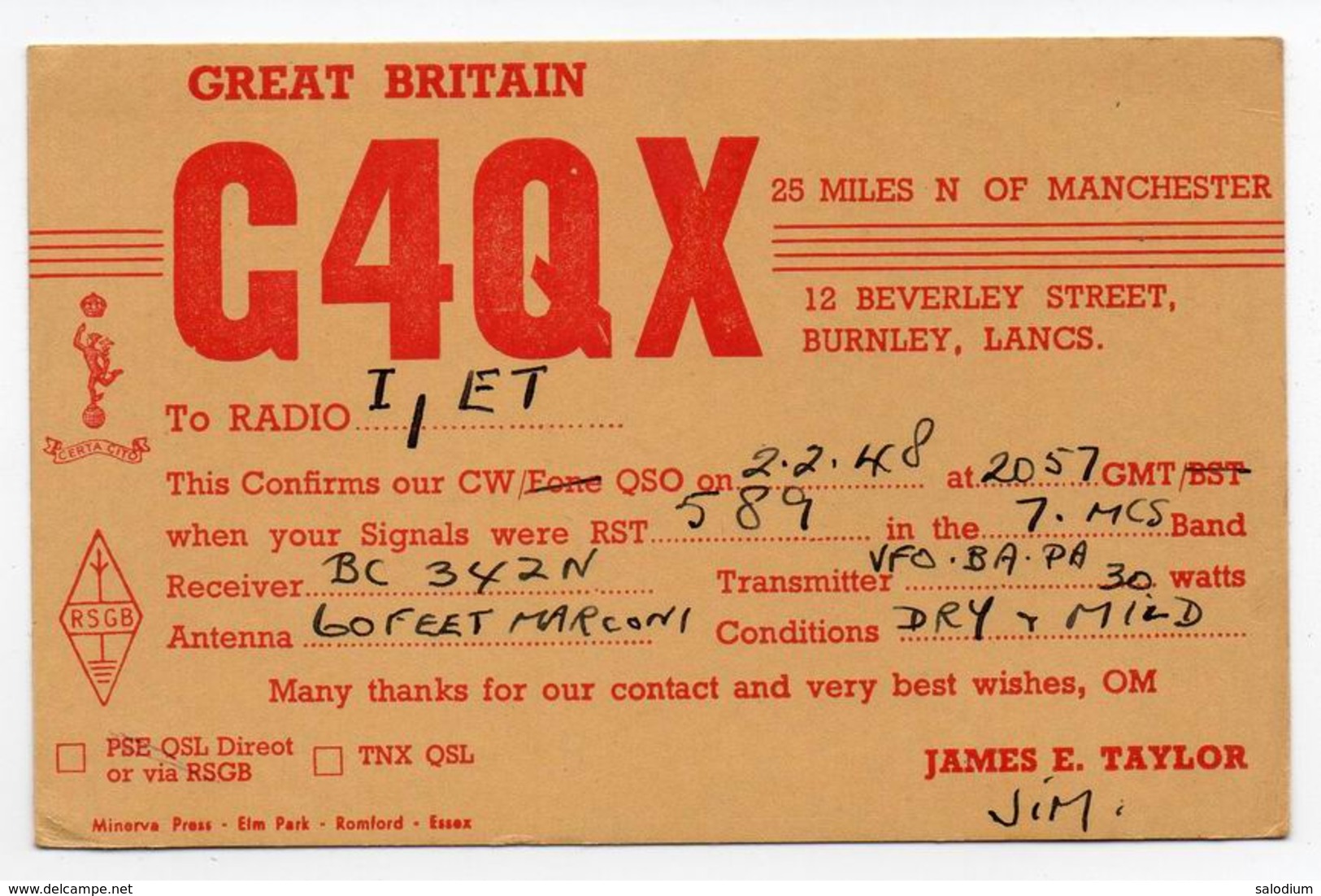 GRAT BRITAIN - BURNLEY LANCS  - ENGLAND  - CB RADIO - Radioamatore - Radioamateur - QSL - Short Wave - Altri & Non Classificati