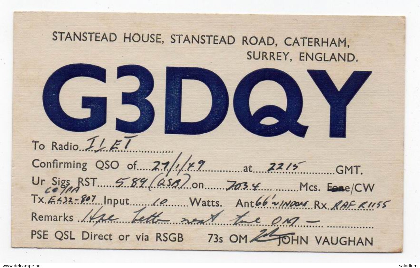 STANSTEAD HOUSE CATERHAM SURREY ENGLAND  - CB RADIO - Radioamatore - Radioamateur - QSL - Short Wave - Altri & Non Classificati