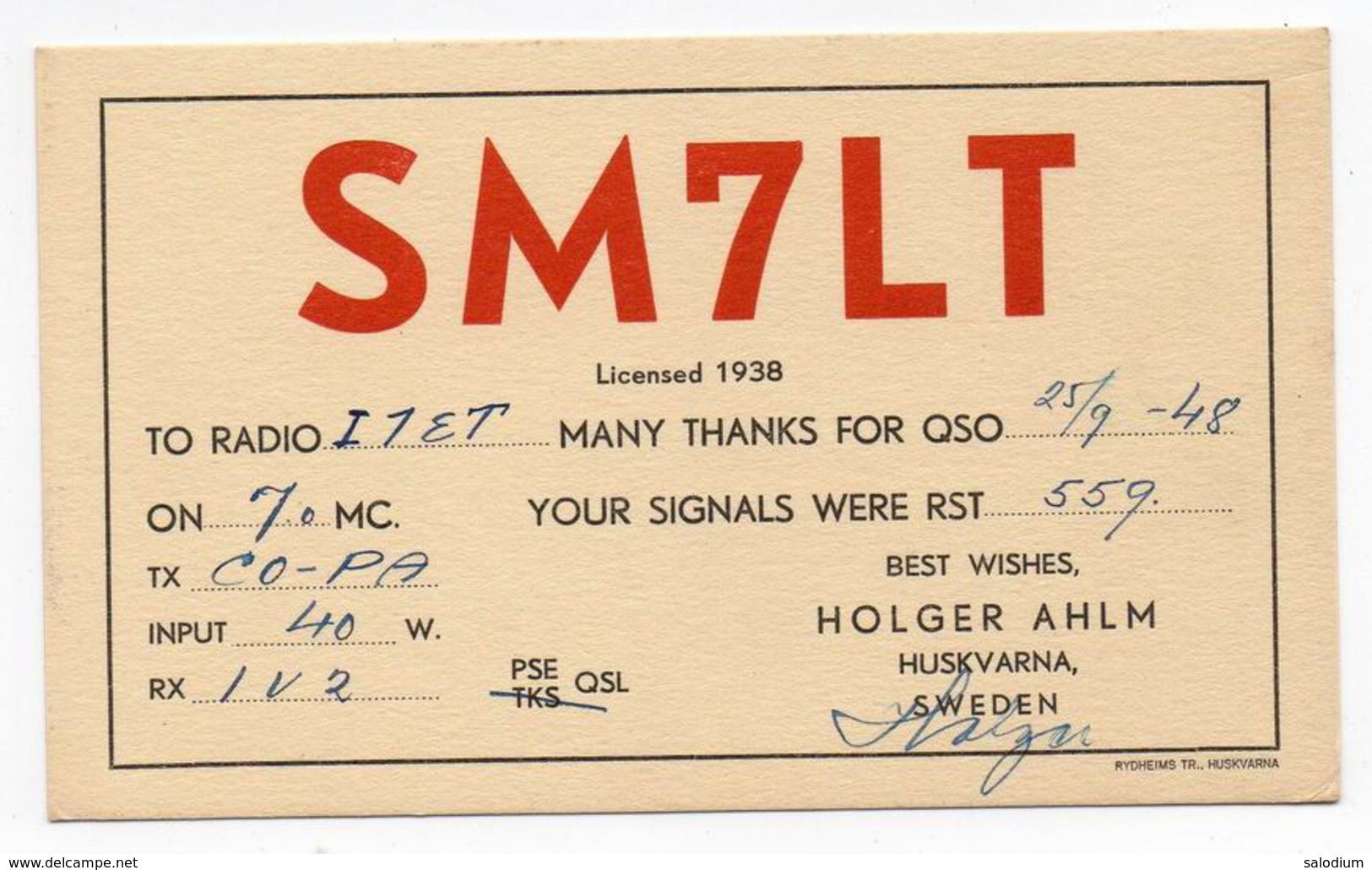 SWEDEN HUSKVARNA - CB RADIO - Radioamatore - Radioamateur - QSL - Short Wave - Altri & Non Classificati