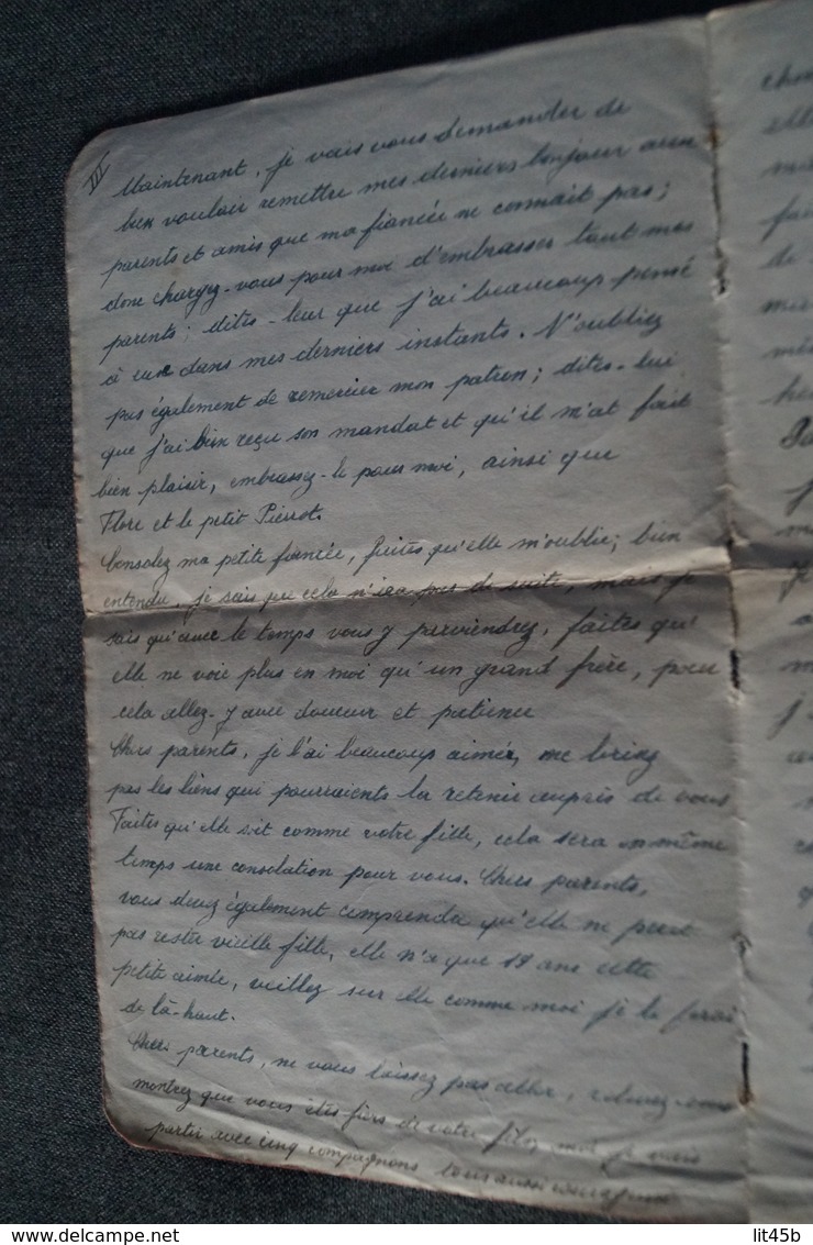 Document unique et originale manuscrit Achille Donny de Dinant,juste avant d'être fusillé à Liège 2/11/1943, 4 pages