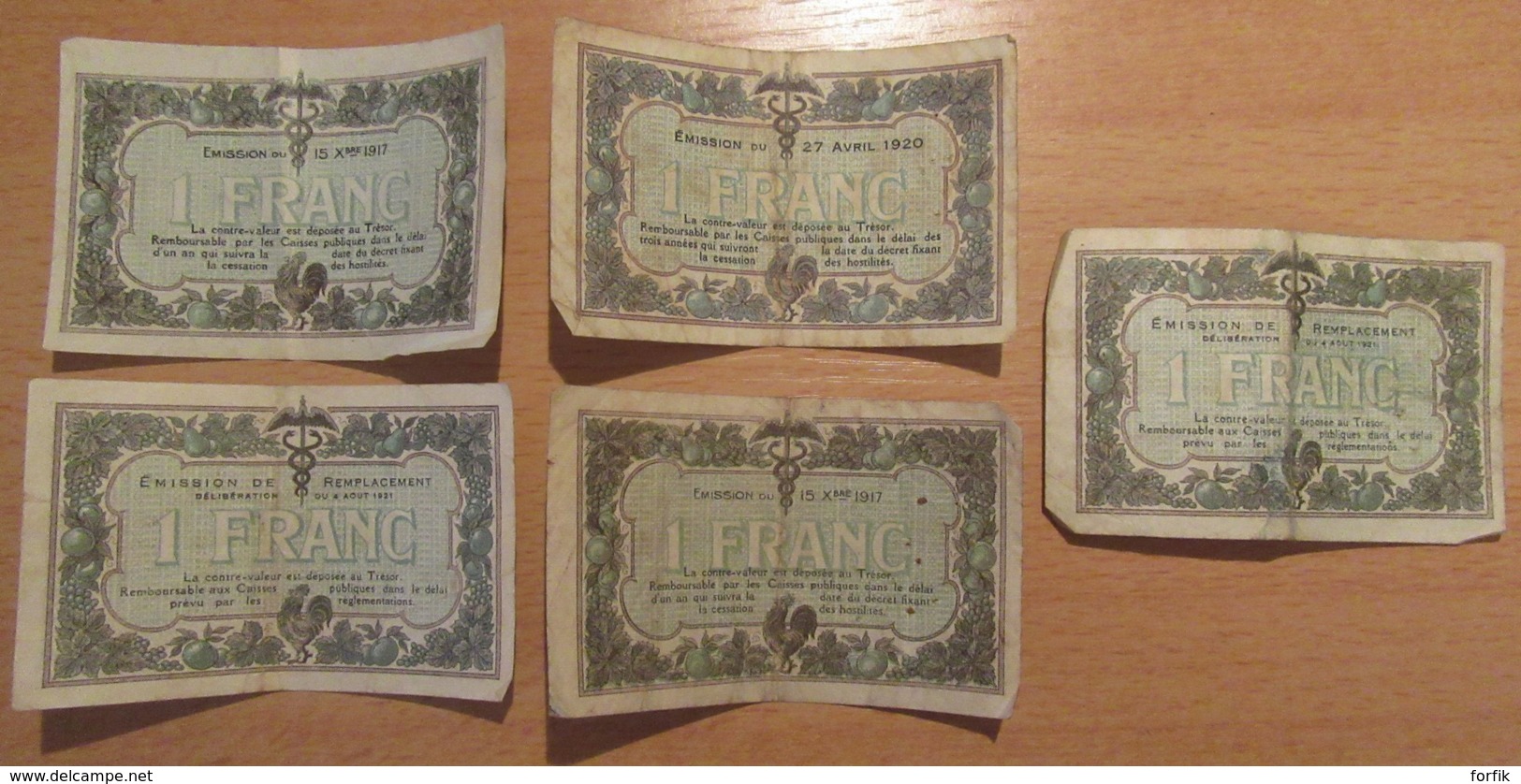 France - 6 Billets Chambres De Commerce Mâcon, Bourg Et Lyon (1917 à 1921) + Un Billet 2 Francs 1944 Drapeau Série 2 - Chambre De Commerce