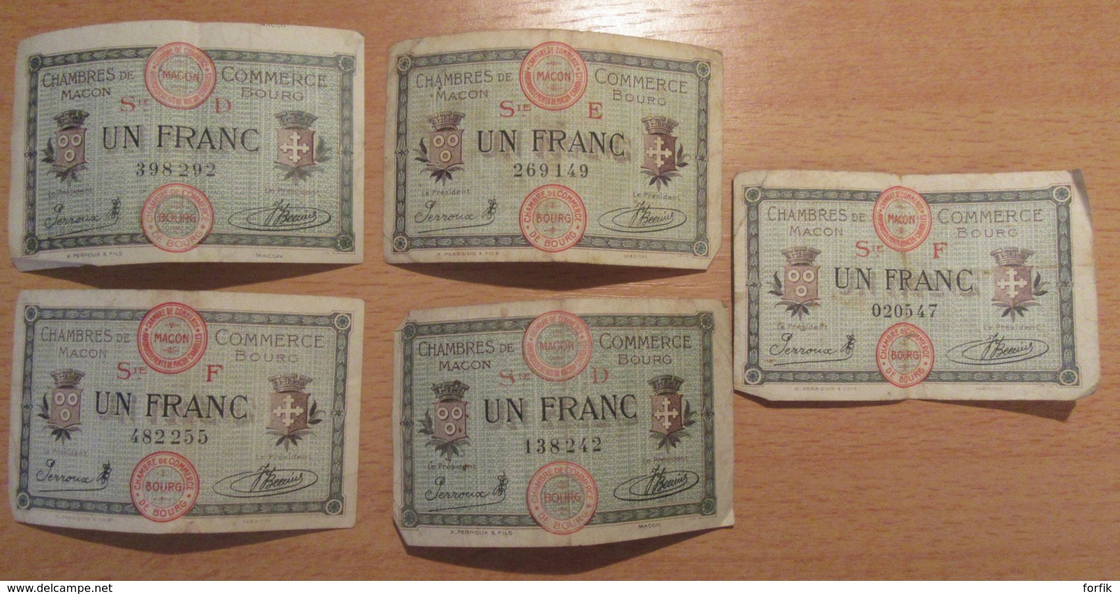 France - 6 Billets Chambres De Commerce Mâcon, Bourg Et Lyon (1917 à 1921) + Un Billet 2 Francs 1944 Drapeau Série 2 - Chambre De Commerce