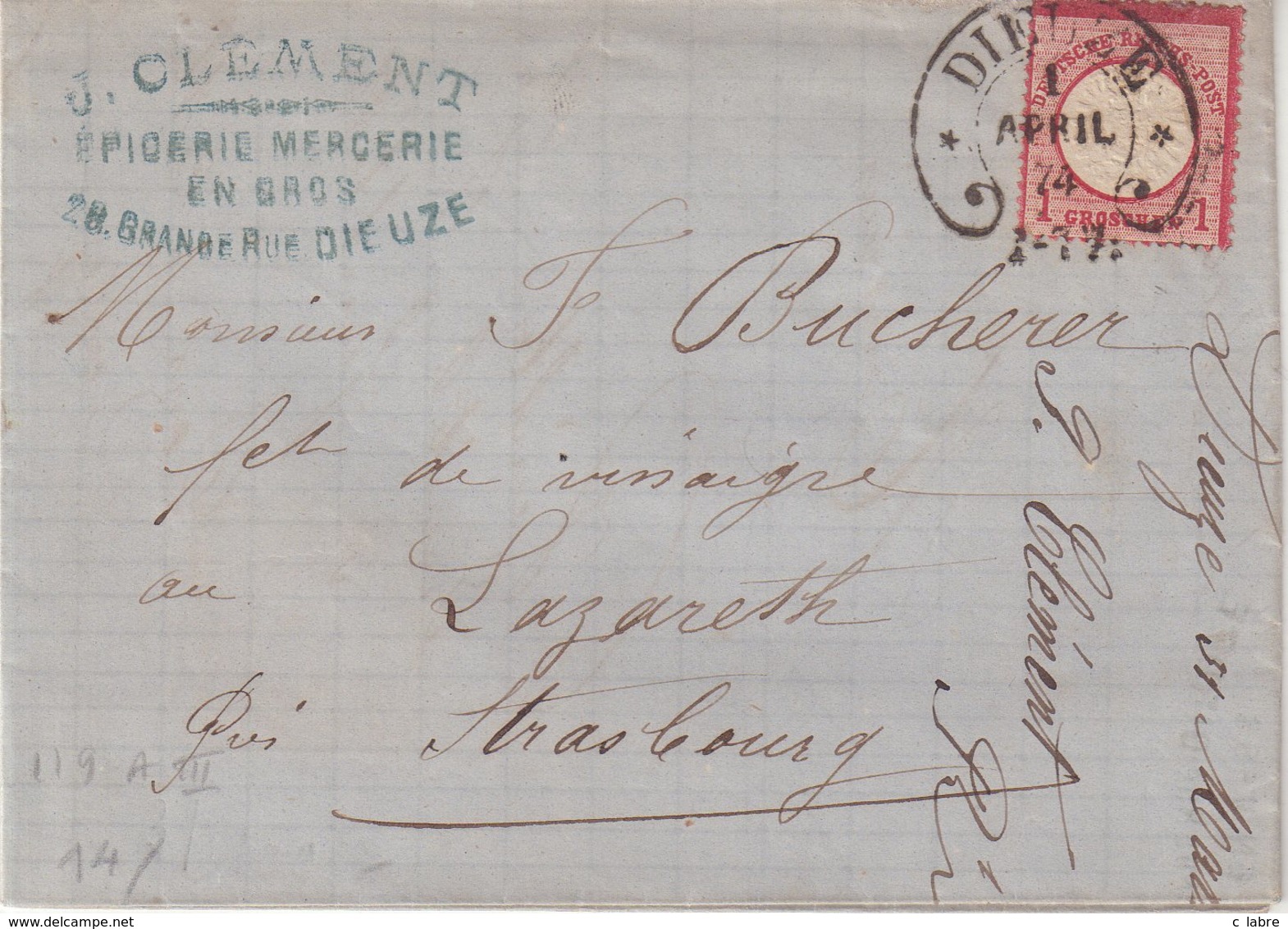 ALSACE - LORRAINE : 1 Gr . TYPE AIGLE . OBL . FER A CHEVAL . DE " DIEZE " . TB . 1874 . - Storia Postale