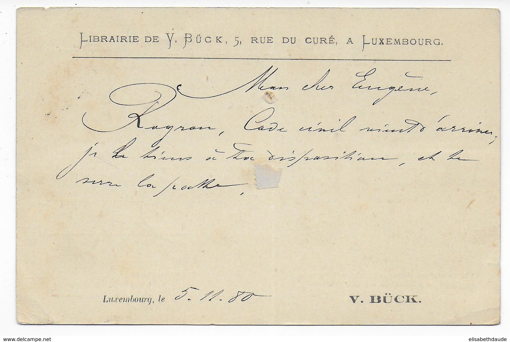 LUXEMBOURG - 1880 - CP ENTIER POSTAL Avec REPIQUAGE PRIVE De La LIBRAIRIE De V.BÜCK Au DOS ! => HESPERANGE - Stamped Stationery