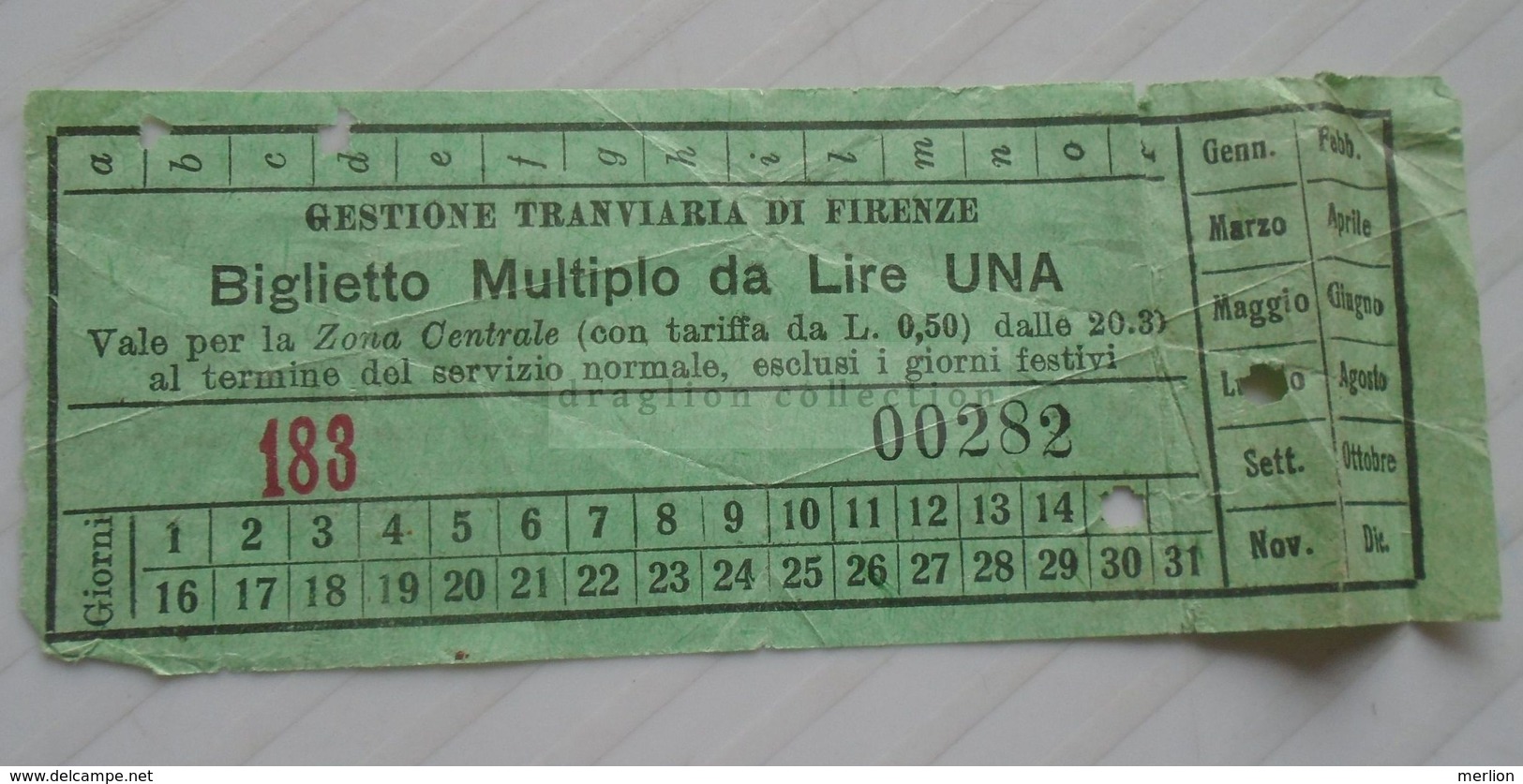 D170587 Italia -Biglietto Multiplo Da Lire UNA  FIRENZE -Tram Ticket - Ca 1938 - Europa