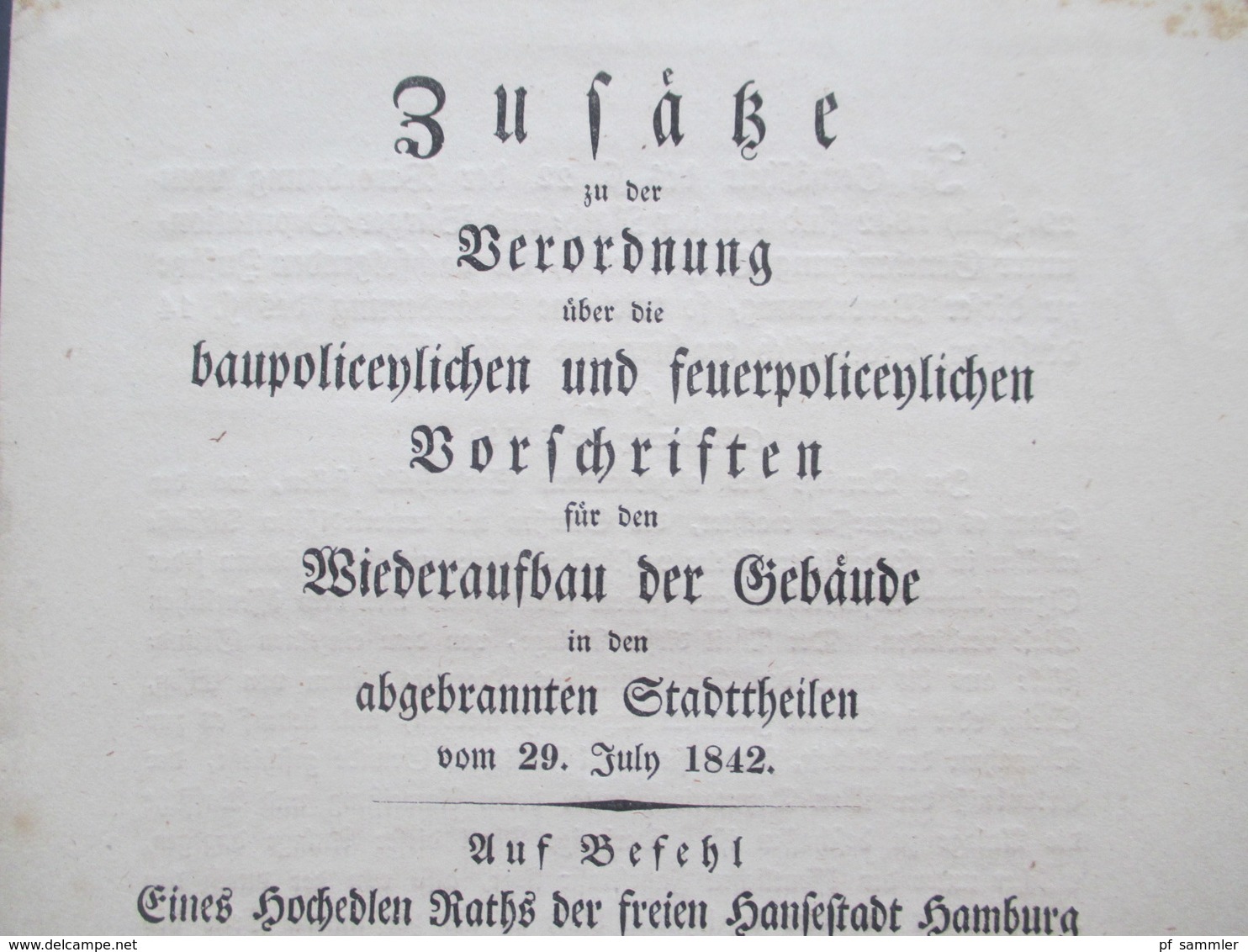Original Dokument Zusätze Zur Verordnung Zum Wiederaufbau Gebäude In Den Abgebrannten Stadtteilen Hamburger Brand 1842 - Décrets & Lois