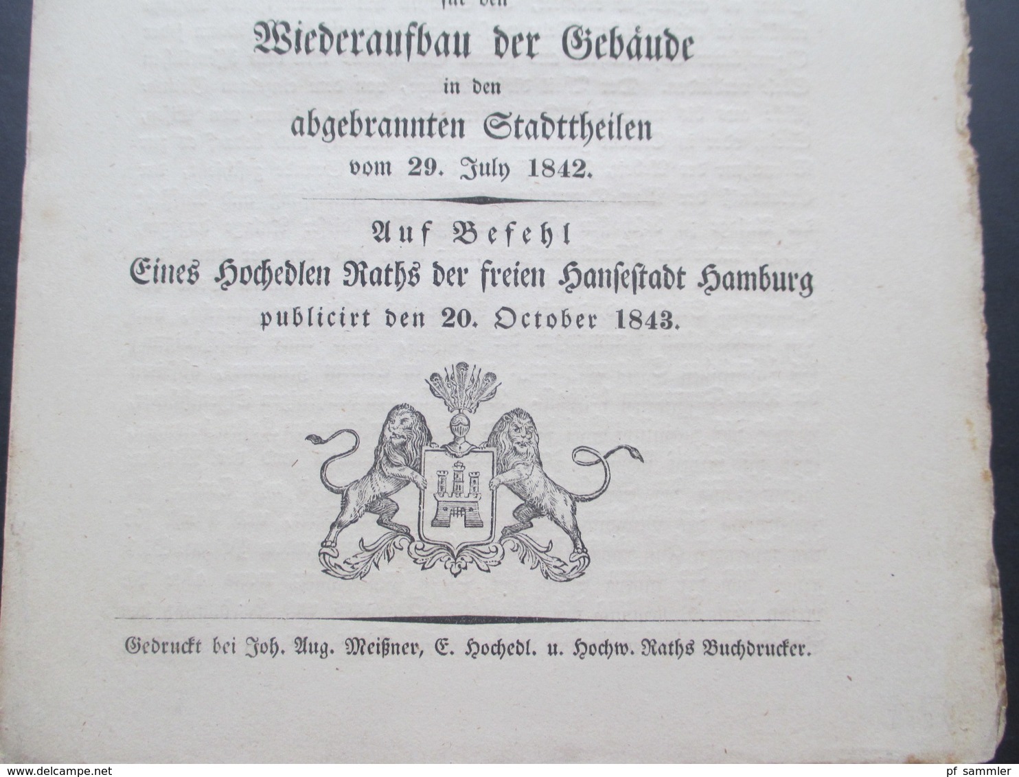 Original Dokument Zusätze Zur Verordnung Zum Wiederaufbau Gebäude In Den Abgebrannten Stadtteilen Hamburger Brand 1842 - Decreti & Leggi