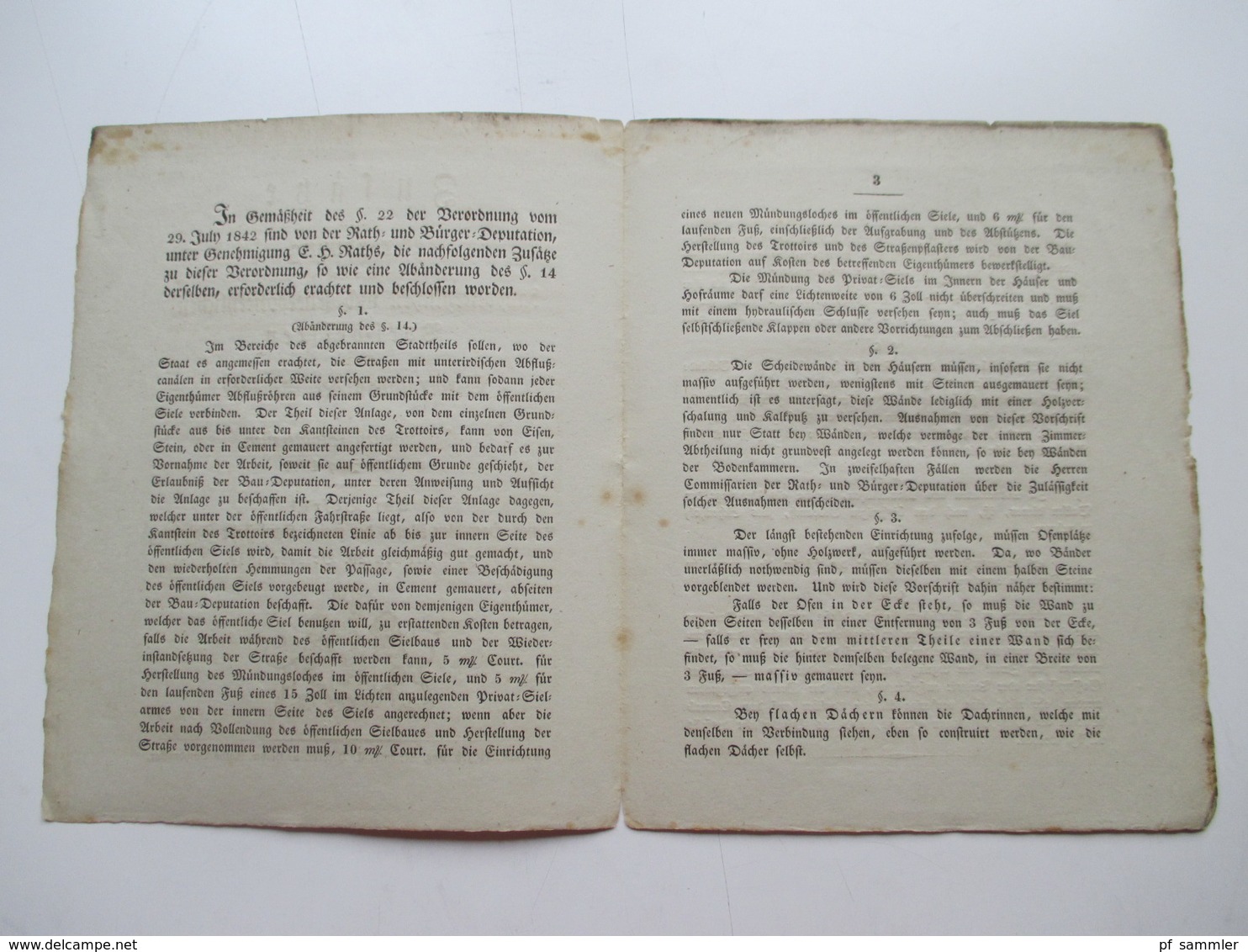 Original Dokument Zusätze Zur Verordnung Zum Wiederaufbau Gebäude In Den Abgebrannten Stadtteilen Hamburger Brand 1842 - Décrets & Lois
