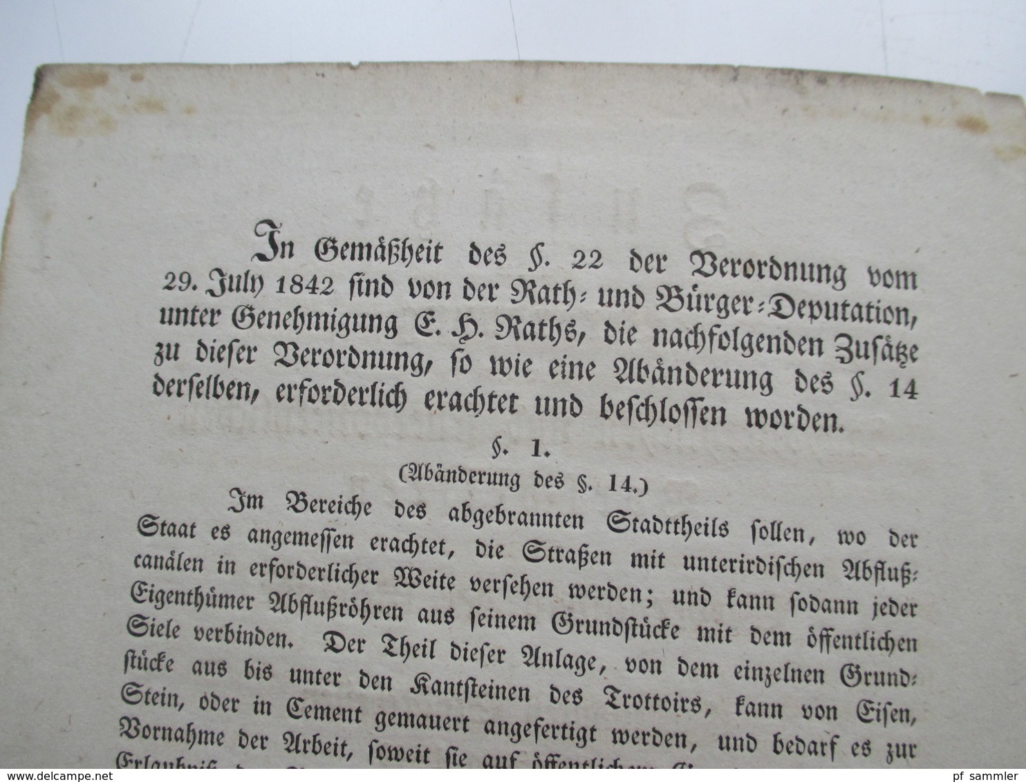 Original Dokument Zusätze Zur Verordnung Zum Wiederaufbau Gebäude In Den Abgebrannten Stadtteilen Hamburger Brand 1842 - Décrets & Lois