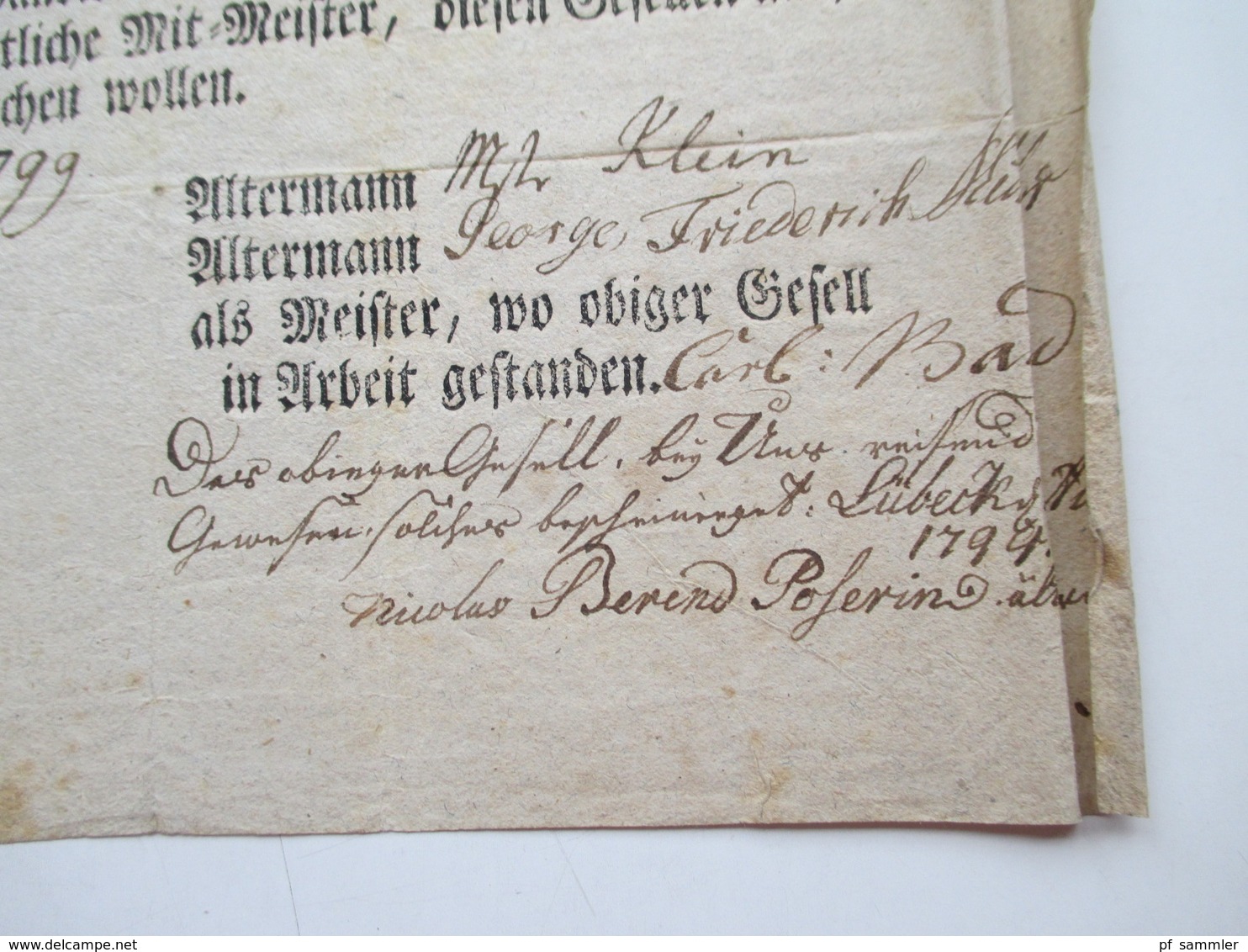 Original Dokument Gesellenbrief Aus Dem Jahre 1799 Von Altermännern Und Meistern Beglaubigt! Mecklenburgische Stadt - Documentos Históricos