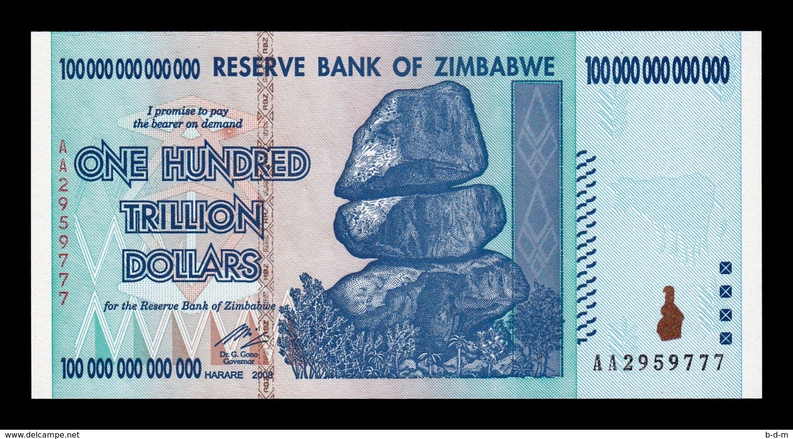 Zimbabwe 100000000000000 100 Trillion Dollars 2008 Pick 91 SC UNC - Zimbabwe