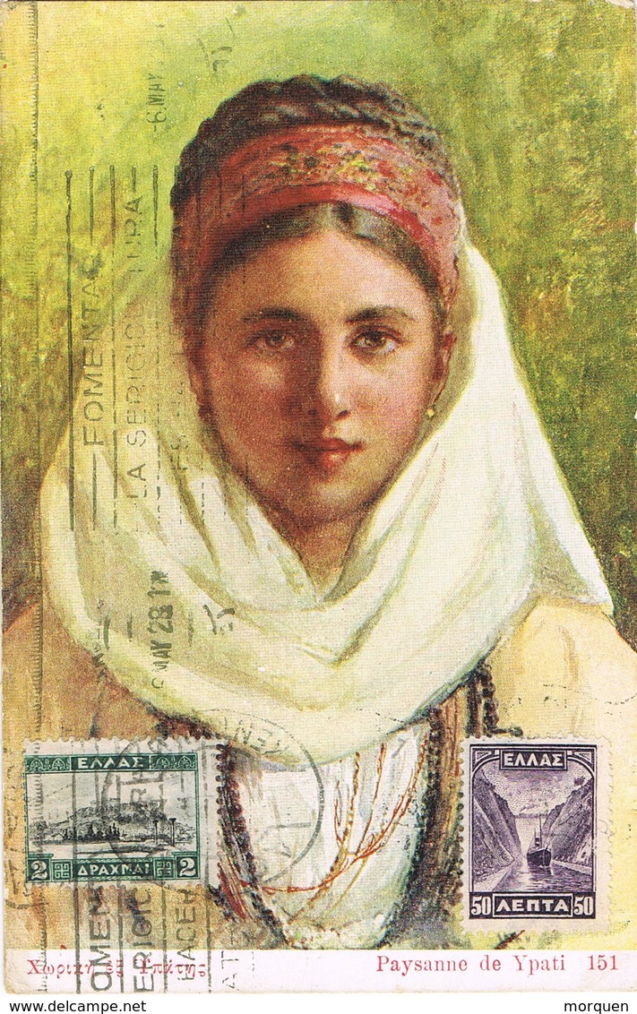 35610. Postal KENTAVROS (Grecia)  1928. Mujer, Paisana De YPATI - Cartas & Documentos