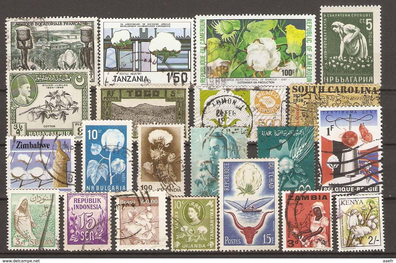 Coton - Petit Lot De 21 Timbres -  17° -  2 MNH - 1 MH - 1 NSG Inde - Bahwalpur - Mexique - Zambie - Bulgarie - Cameroun - Agriculture