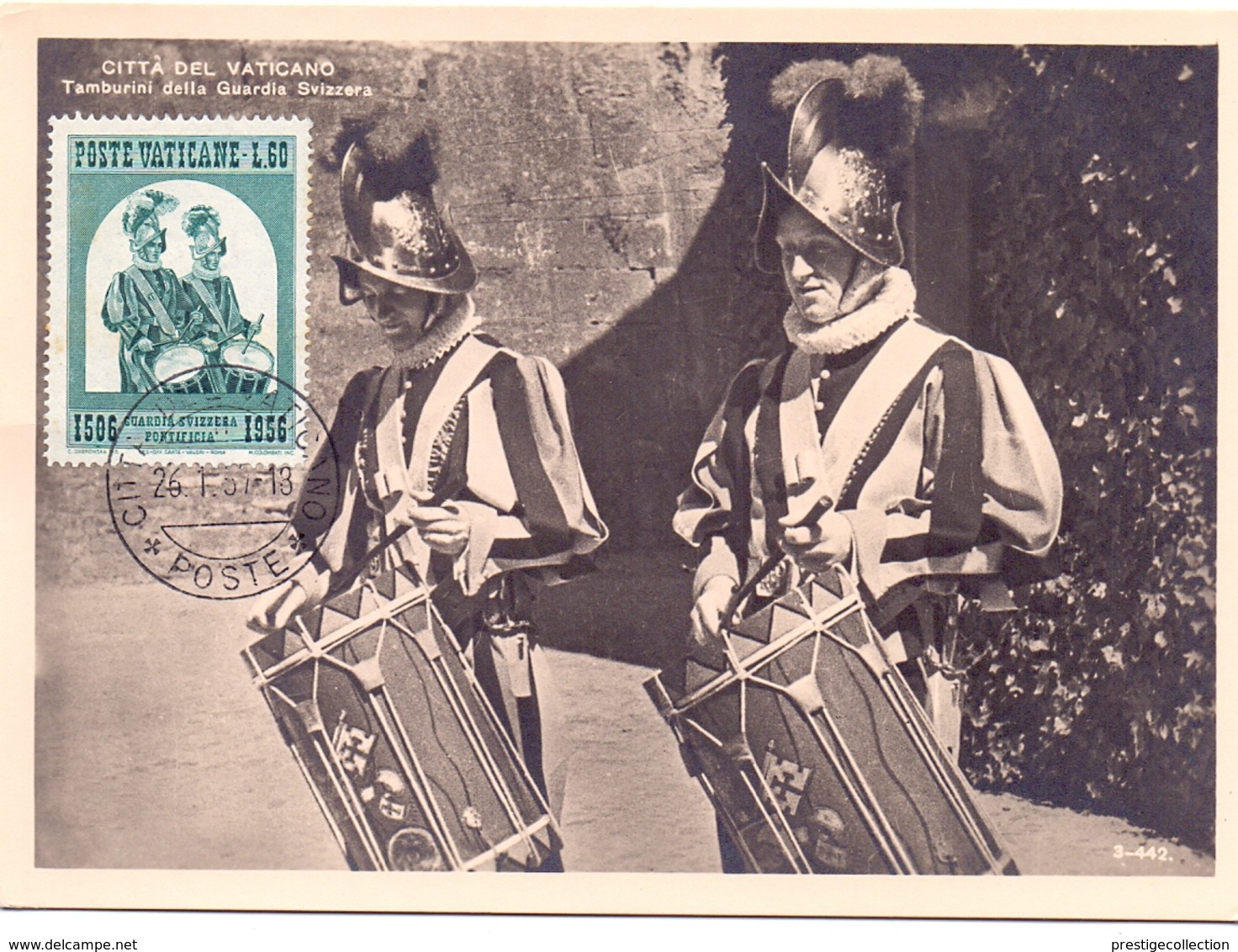 POSTE VATICANO 1957 SWISS GUARDS DRUMS MAXIMUM  POST CARD  (GENN201401) - Cartoline Maximum