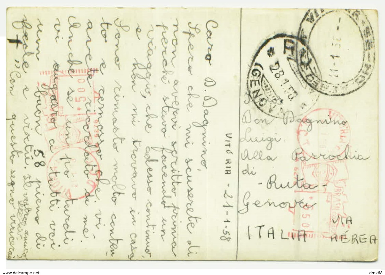 BRAZIL / BRESIL - VITORIA - ESPIRITO SANTO - RPPC POSTCARD - MAILED TO ITALY - 1950s  (BG7359) - Vitória