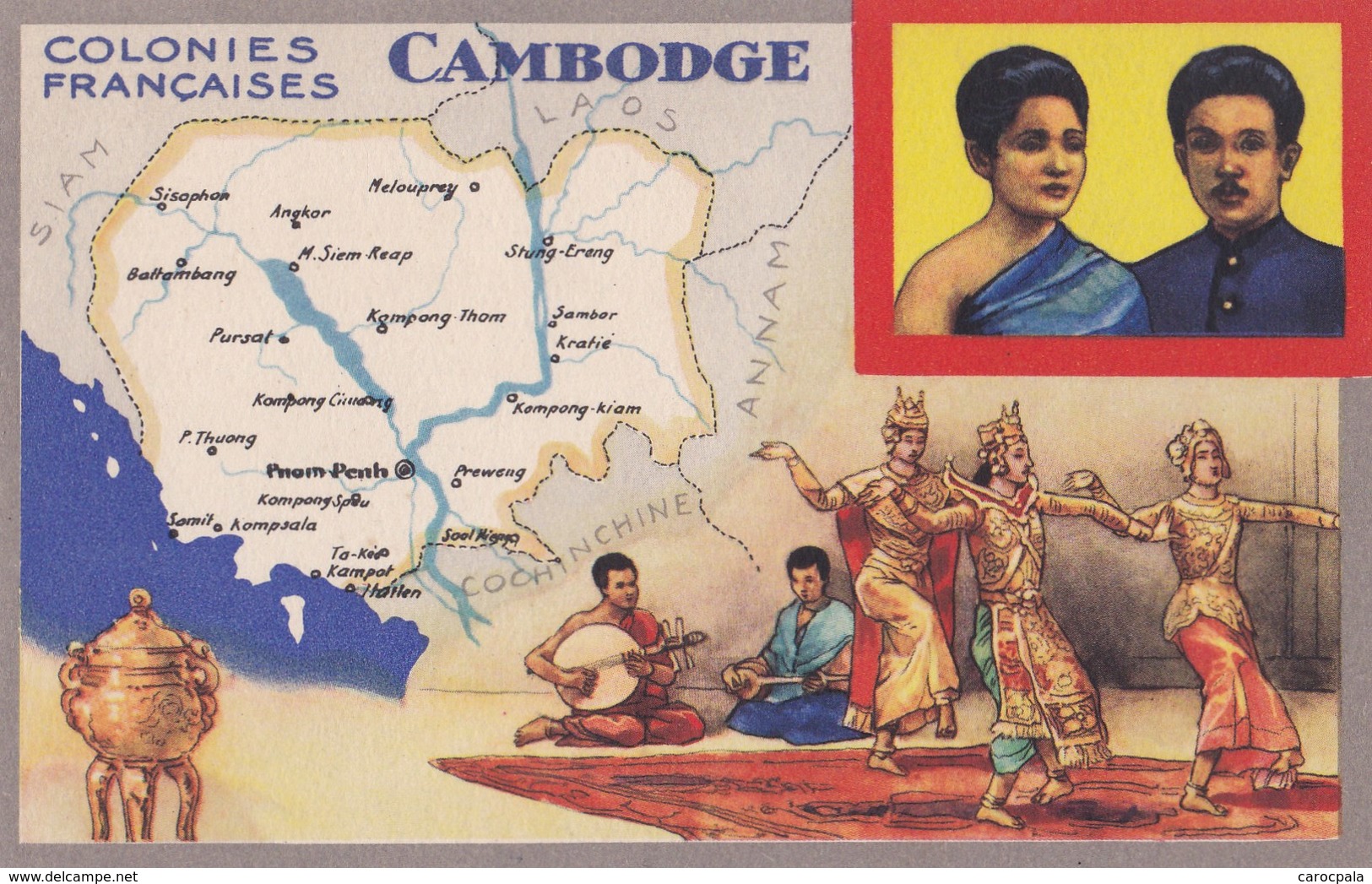 Carte Vers 1920 Les Colonies Françaises : LE CAMBODGE (publicité Lion Noir) - Cambodge