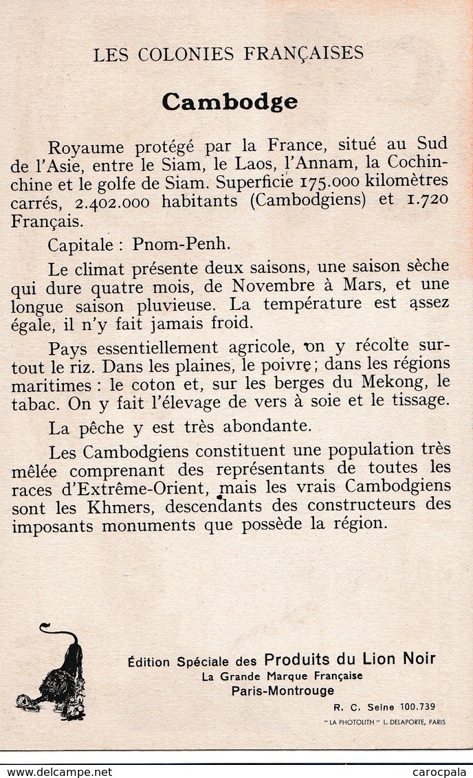 Carte Vers 1920 Les Colonies Françaises : LE CAMBODGE (publicité Lion Noir) - Cambodge